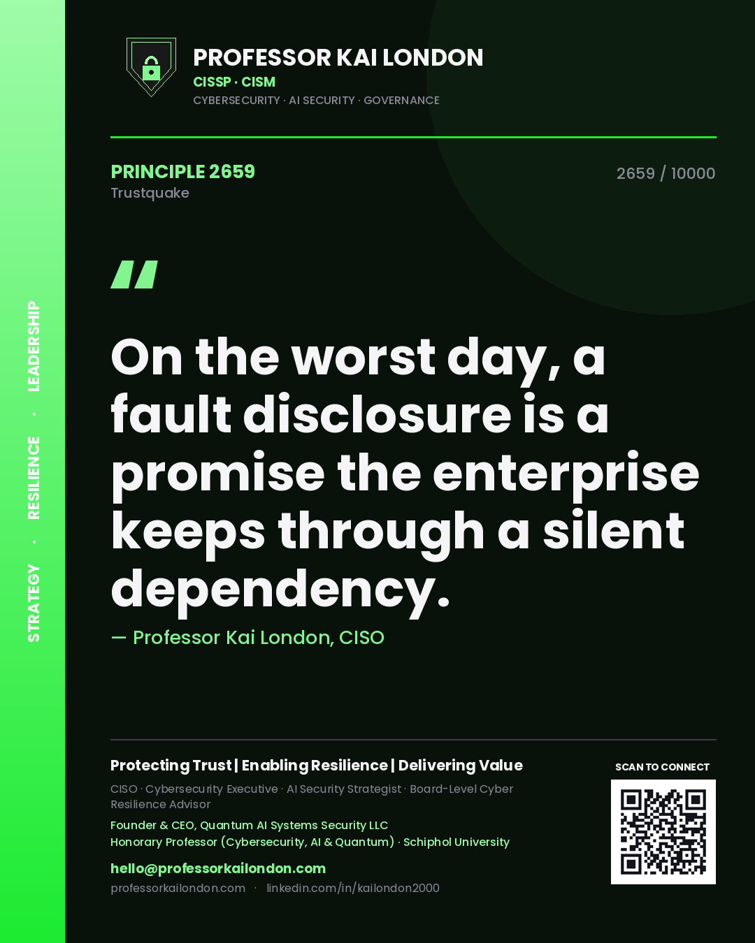 Professor Kai London principle 2659: On the worst day, a fault disclosure is a promise the enterprise keeps through a silent dependency.