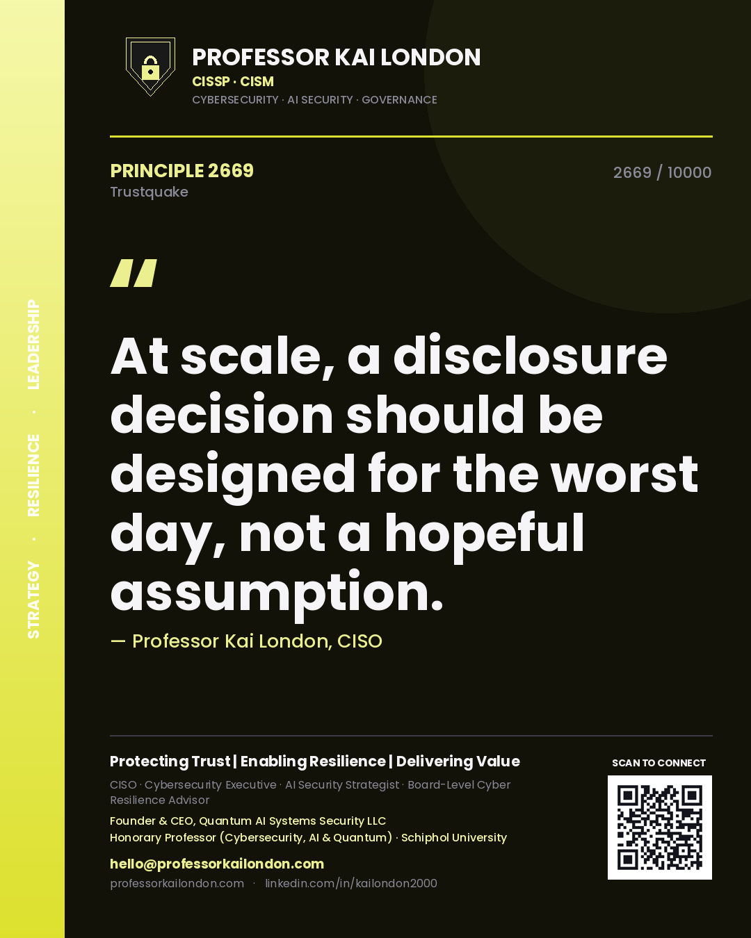 Professor Kai London principle 2669: At scale, a disclosure decision should be designed for the worst day, not a hopeful assumption.