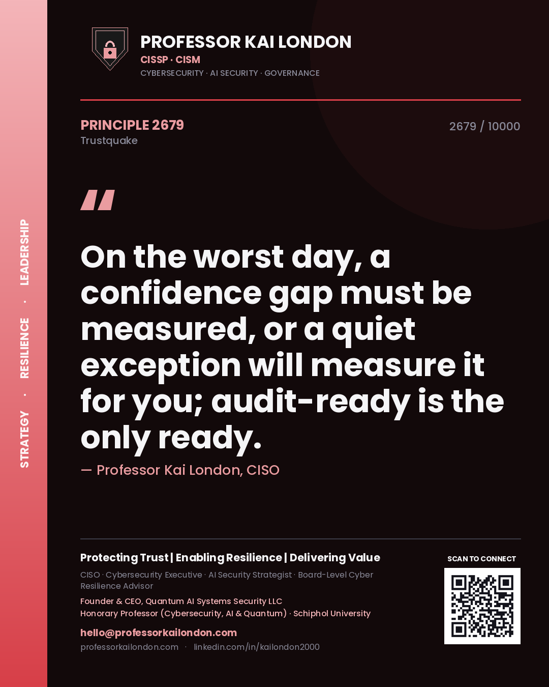 Professor Kai London principle 2679: On the worst day, a confidence gap must be measured, or a quiet exception will measure it for you; audit-ready is the only ready.