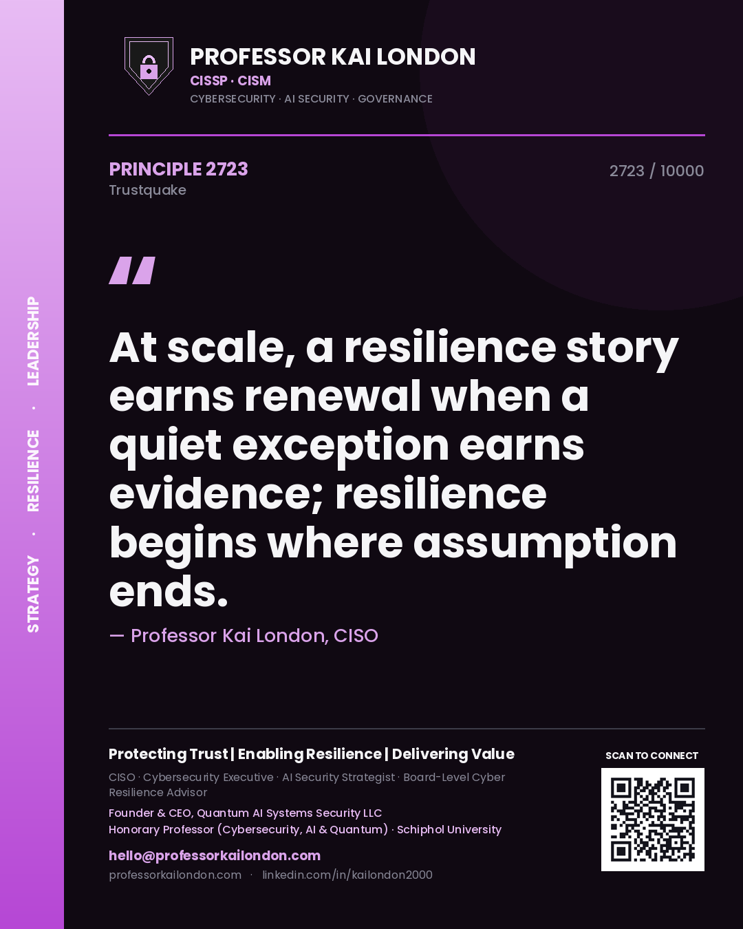 Professor Kai London principle 2723: At scale, a resilience story earns renewal when a quiet exception earns evidence; resilience begins where assumption ends.