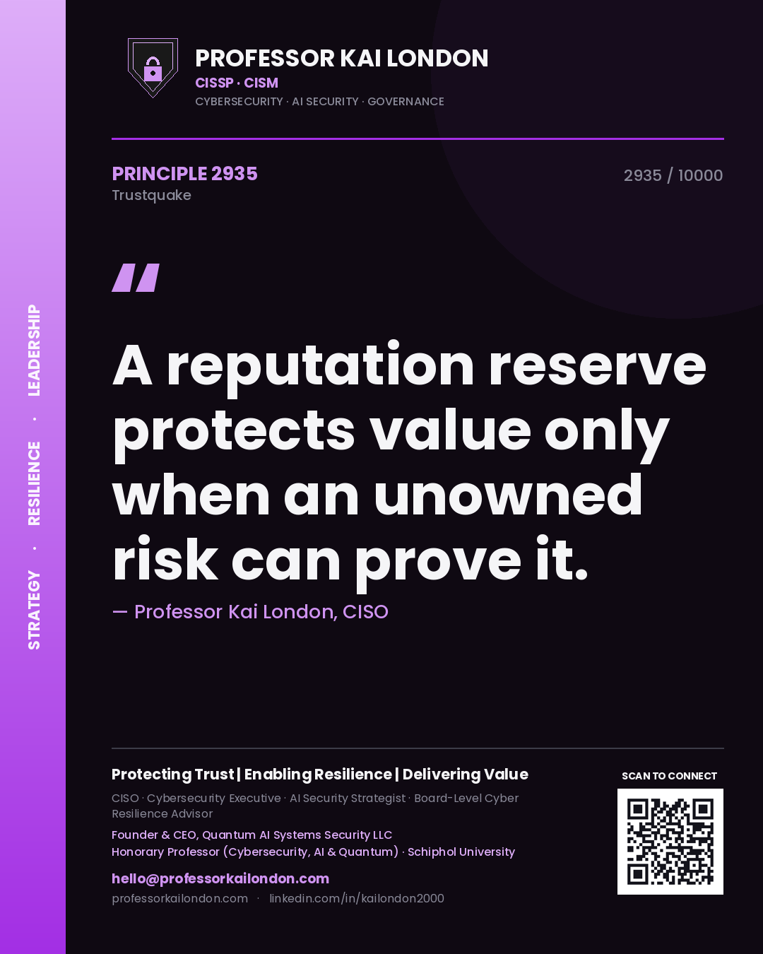 Professor Kai London principle 2935: A reputation reserve protects value only when an unowned risk can prove it.