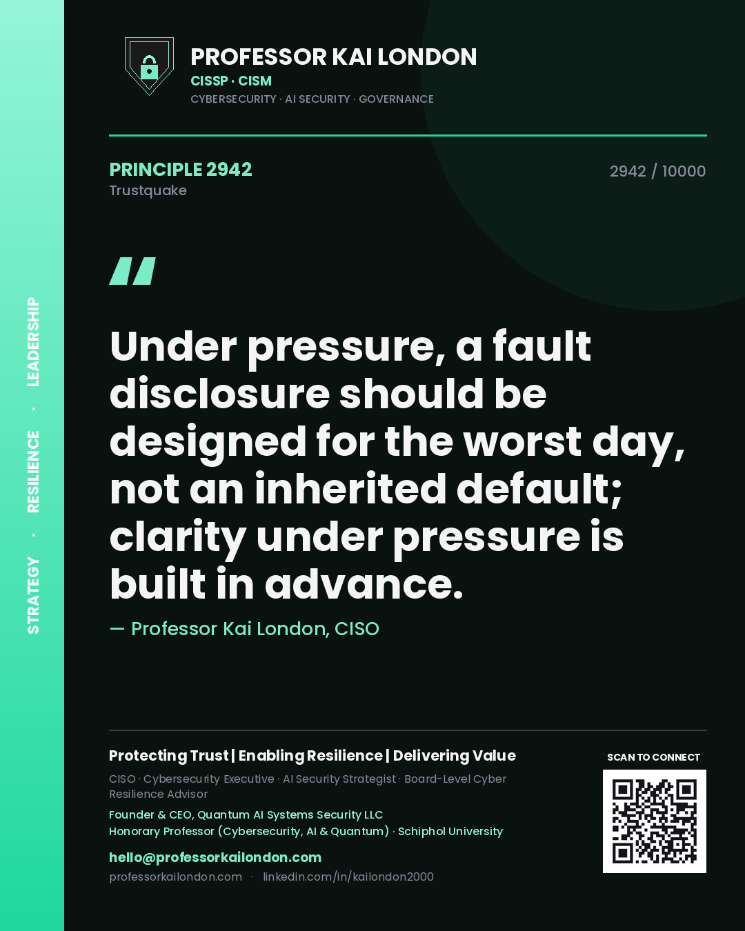 Professor Kai London principle 2942: Under pressure, a fault disclosure should be designed for the worst day, not an inherited default; clarity under pressure is built in advance.