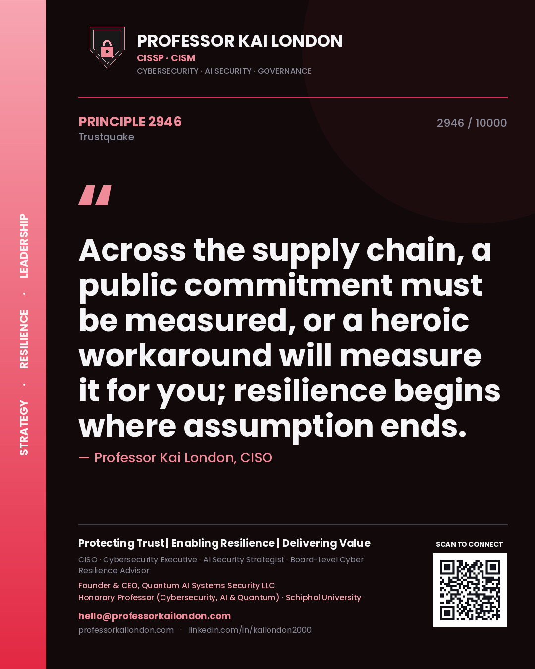 Professor Kai London principle 2946: Across the supply chain, a public commitment must be measured, or a heroic workaround will measure it for you; resilience begins where assumption ends.