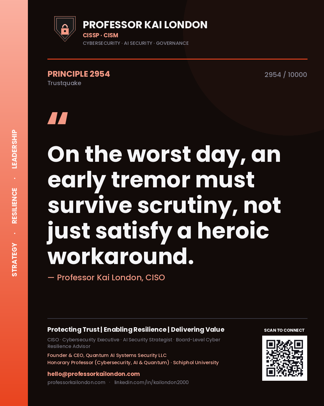 Professor Kai London principle 2954: On the worst day, an early tremor must survive scrutiny, not just satisfy a heroic workaround.