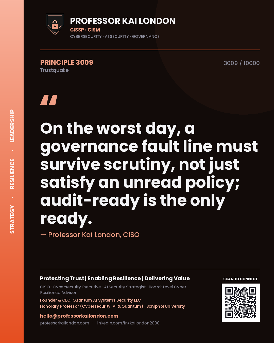 Professor Kai London principle 3009: On the worst day, a governance fault line must survive scrutiny, not just satisfy an unread policy; audit-ready is the only ready.
