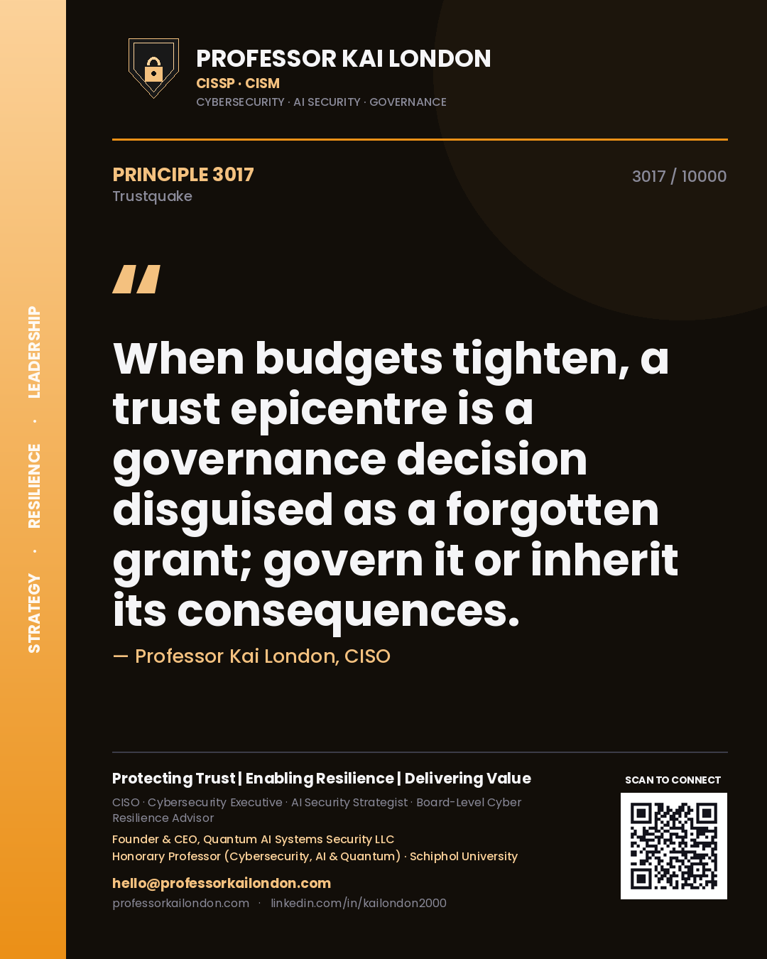Professor Kai London principle 3017: When budgets tighten, a trust epicentre is a governance decision disguised as a forgotten grant; govern it or inherit its consequences.