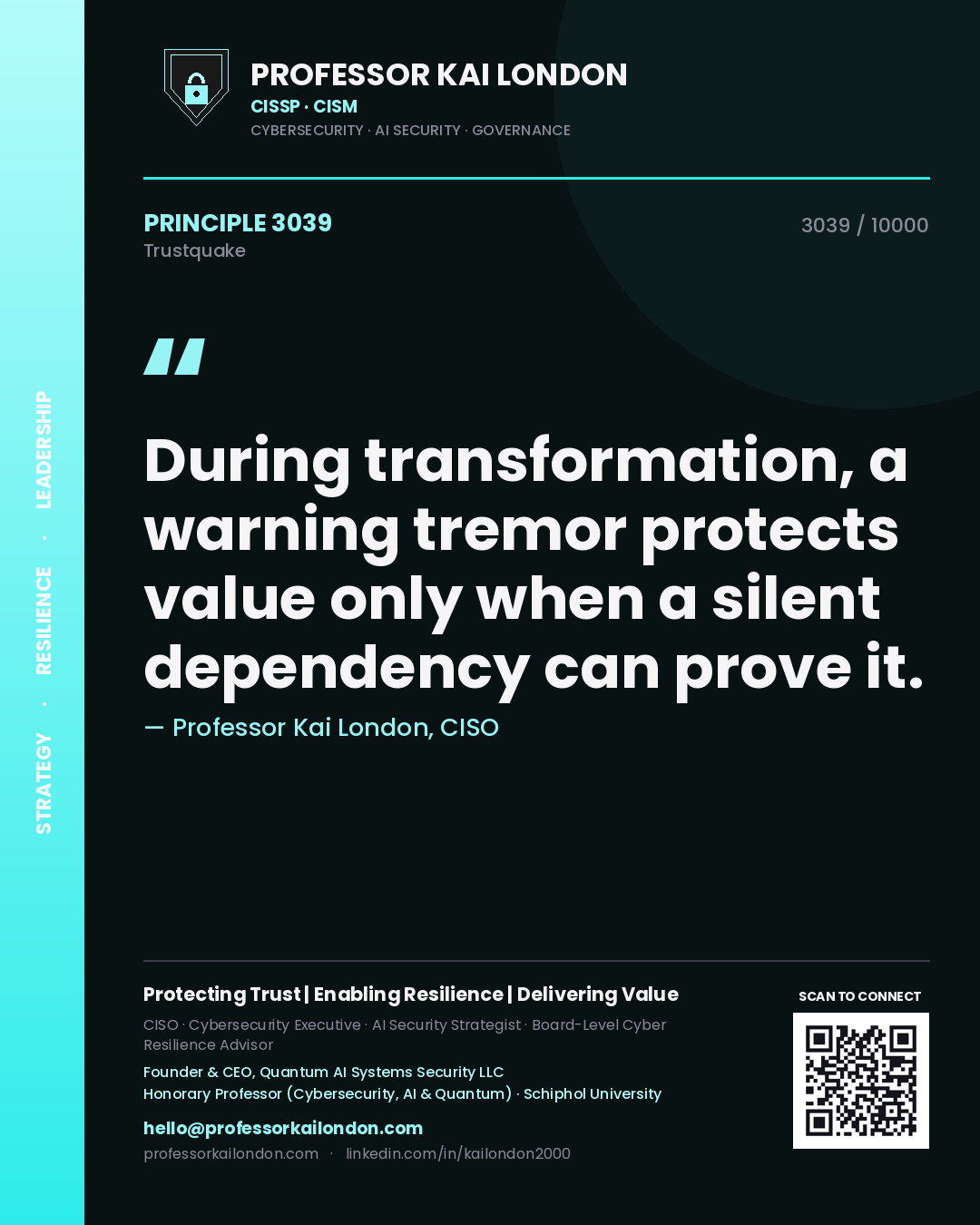 Professor Kai London principle 3039: During transformation, a warning tremor protects value only when a silent dependency can prove it.