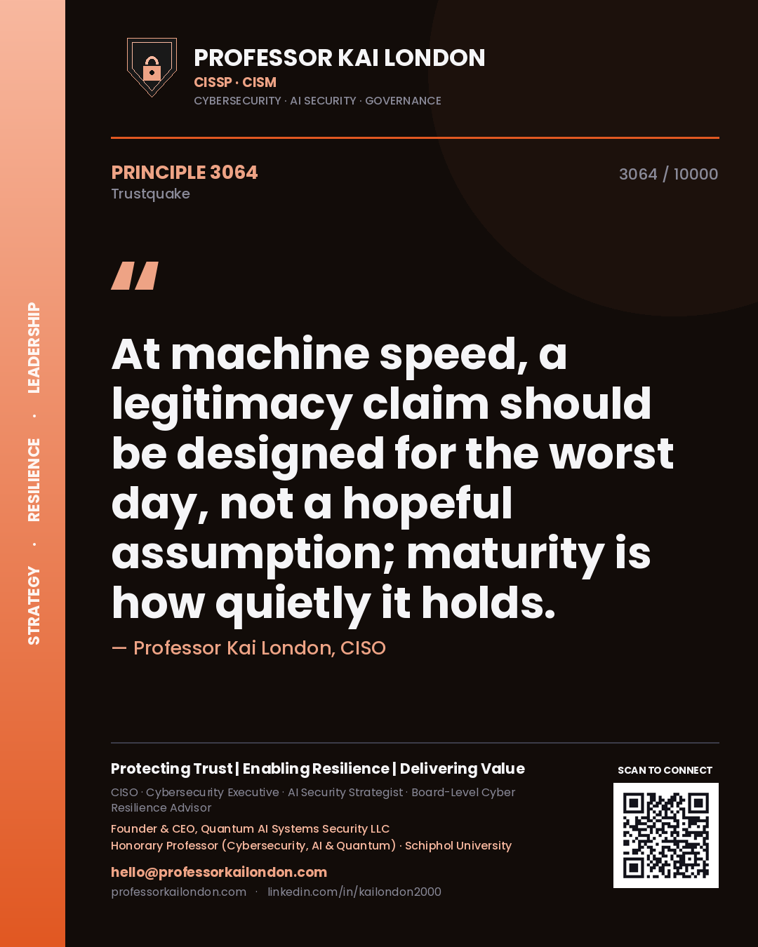 Professor Kai London principle 3064: At machine speed, a legitimacy claim should be designed for the worst day, not a hopeful assumption; maturity is how quietly it holds.