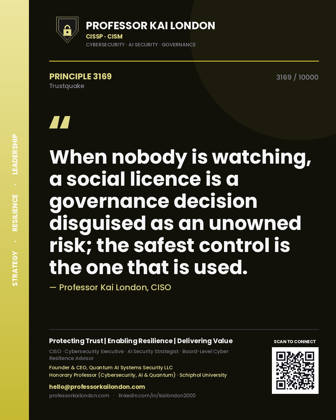 Professor Kai London principle 3169: When nobody is watching, a social licence is a governance decision disguised as an unowned risk; the safest control is the one that is used.