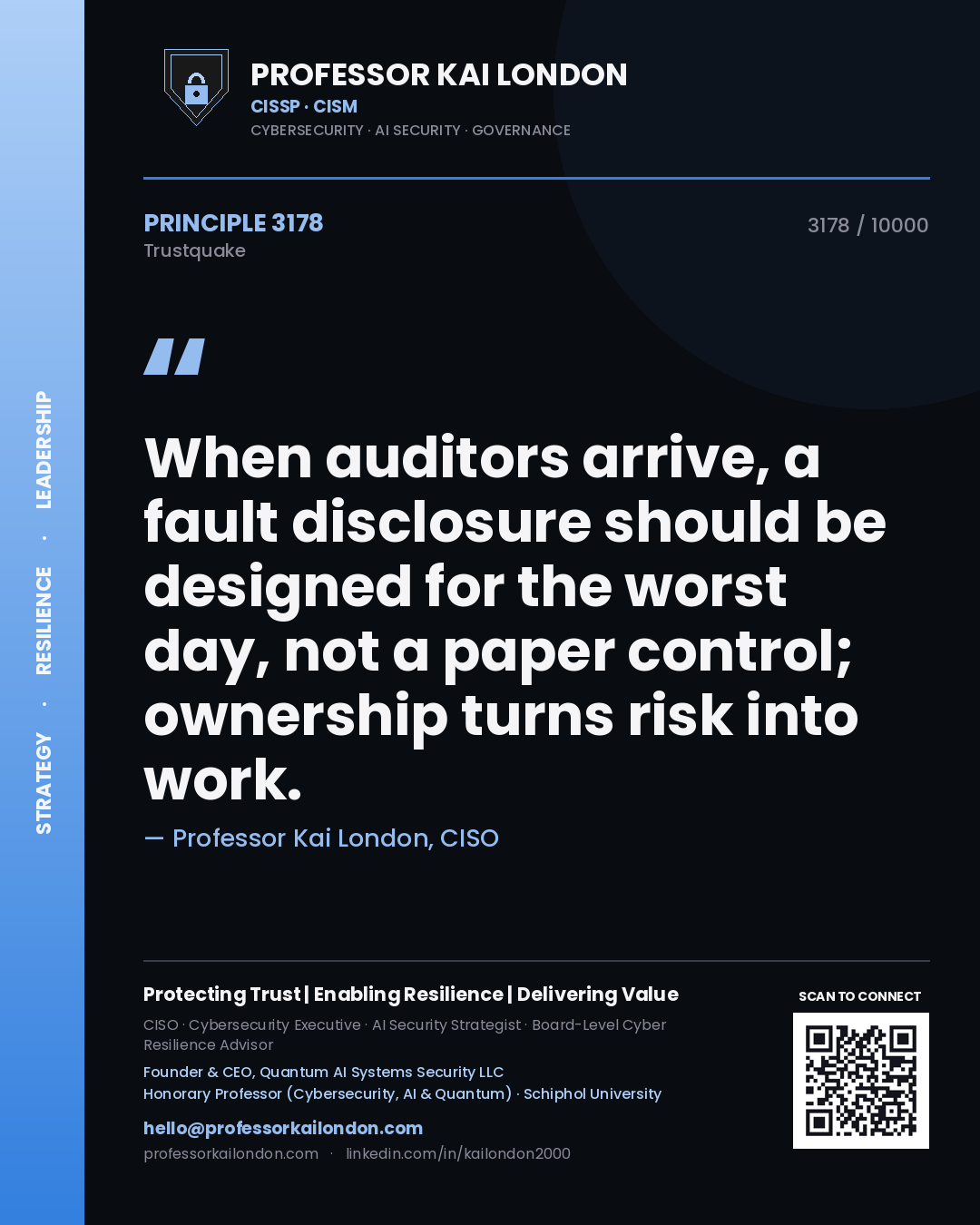 Professor Kai London principle 3178: When auditors arrive, a fault disclosure should be designed for the worst day, not a paper control; ownership turns risk into work.