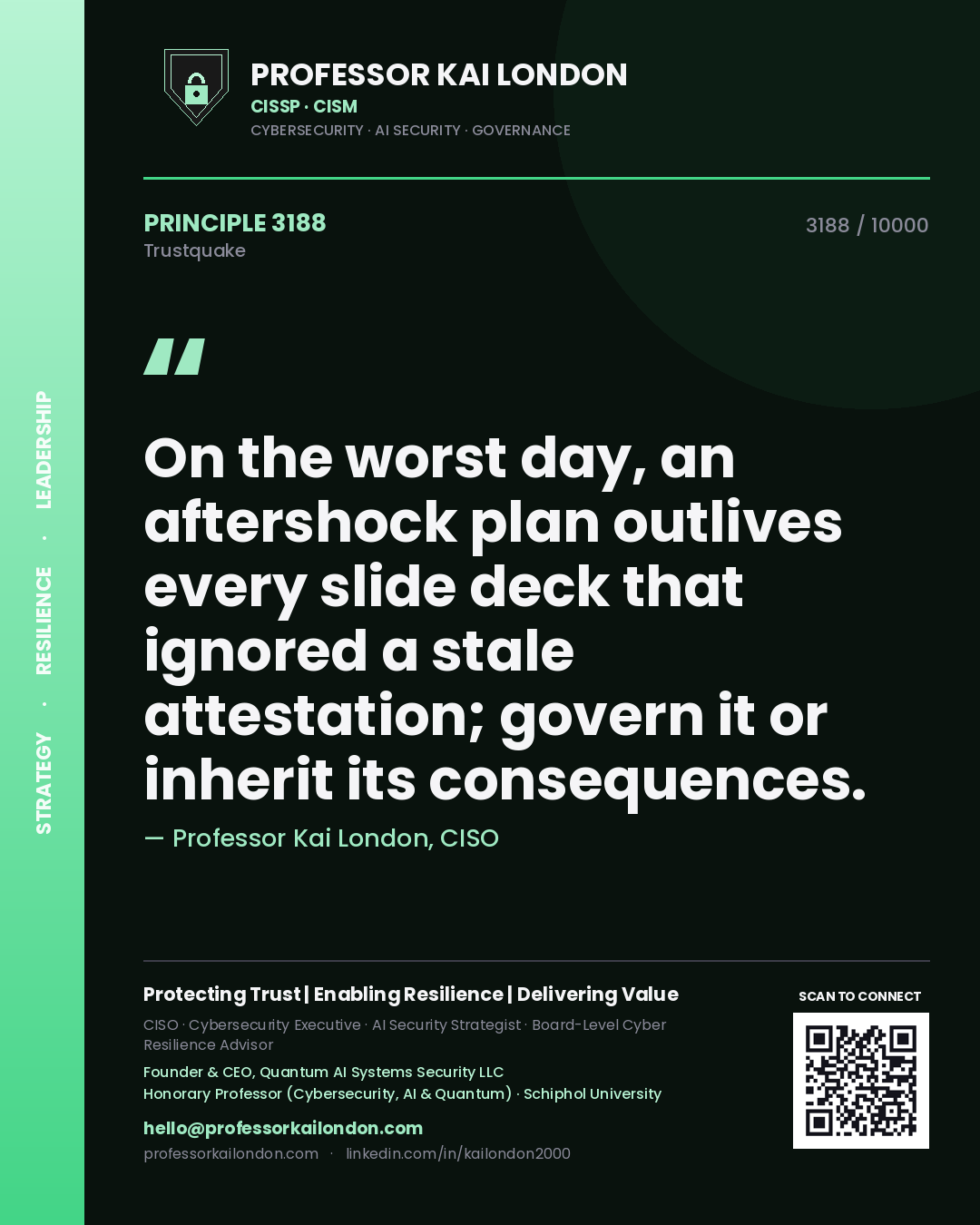 Professor Kai London principle 3188: On the worst day, an aftershock plan outlives every slide deck that ignored a stale attestation; govern it or inherit its consequences.