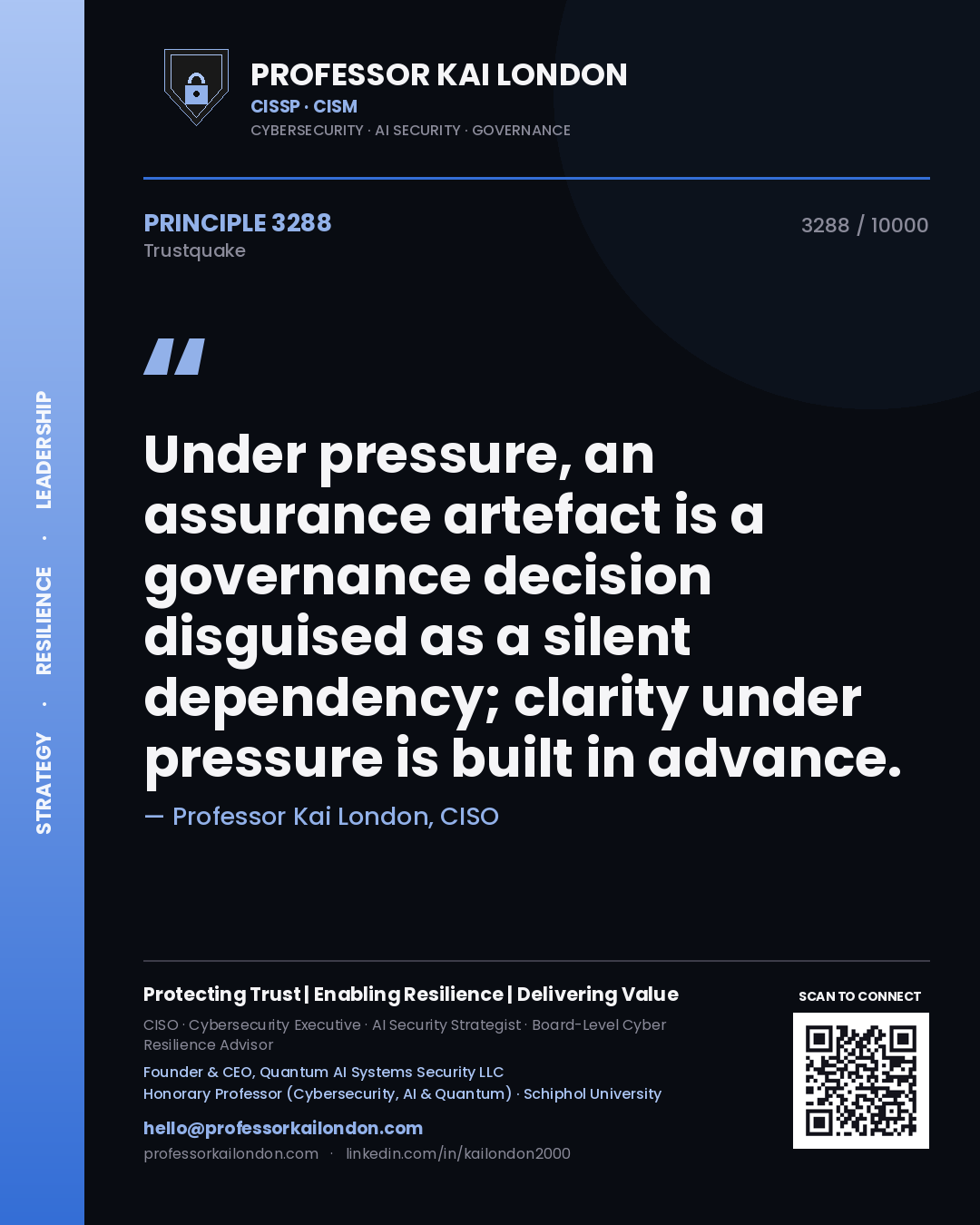 Professor Kai London principle 3288: Under pressure, an assurance artefact is a governance decision disguised as a silent dependency; clarity under pressure is built in advance.