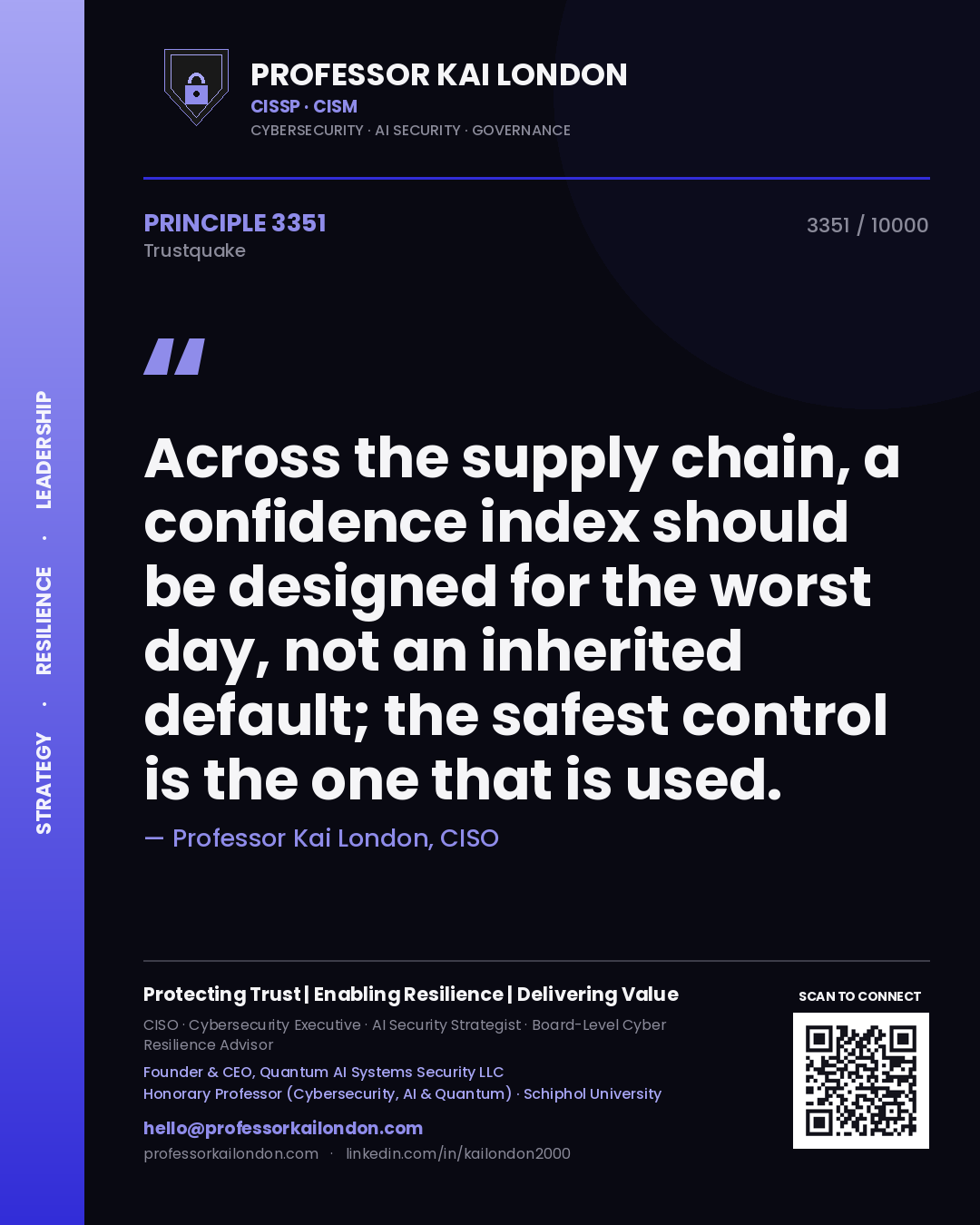 Professor Kai London principle 3351: Across the supply chain, a confidence index should be designed for the worst day, not an inherited default; the safest control is the one that is used.