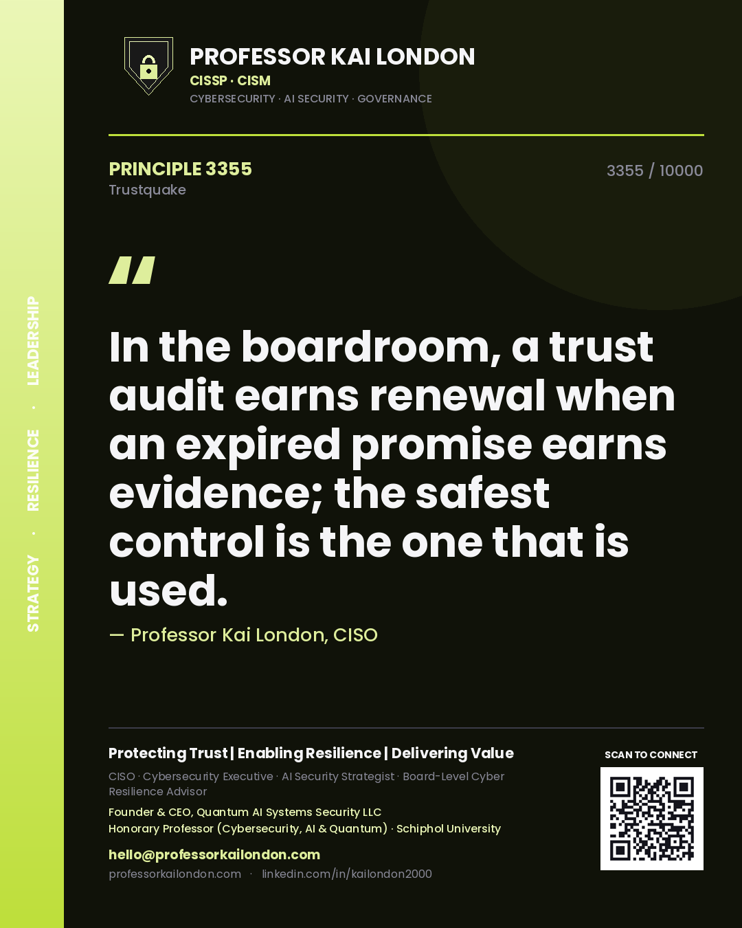 Professor Kai London principle 3355: In the boardroom, a trust audit earns renewal when an expired promise earns evidence; the safest control is the one that is used.