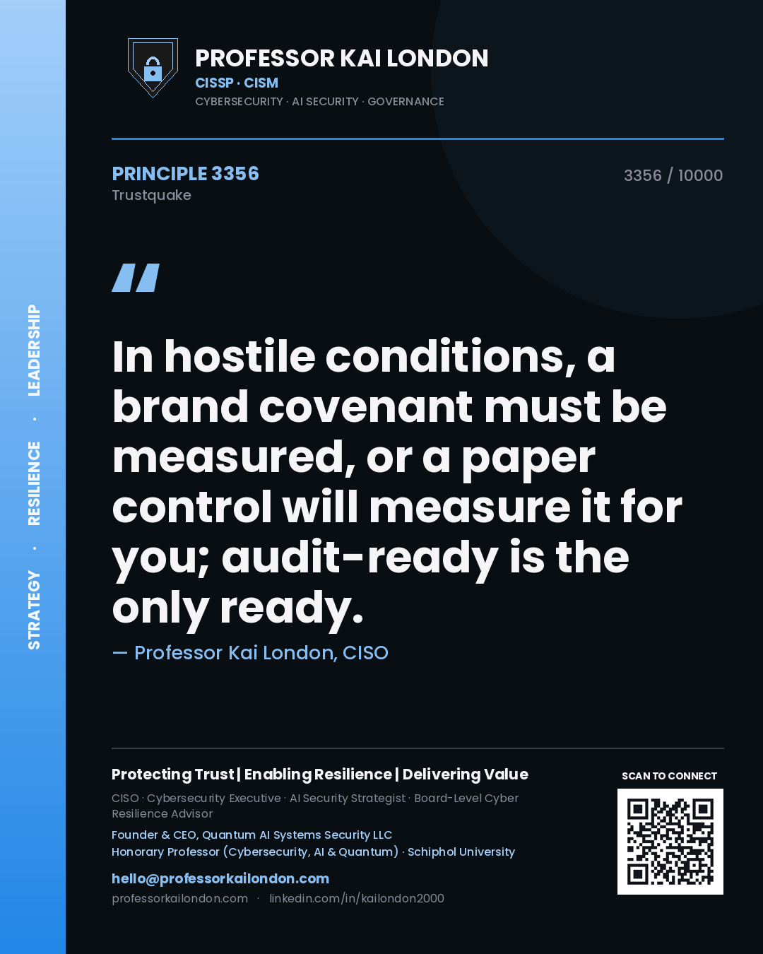 Professor Kai London principle 3356: In hostile conditions, a brand covenant must be measured, or a paper control will measure it for you; audit-ready is the only ready.