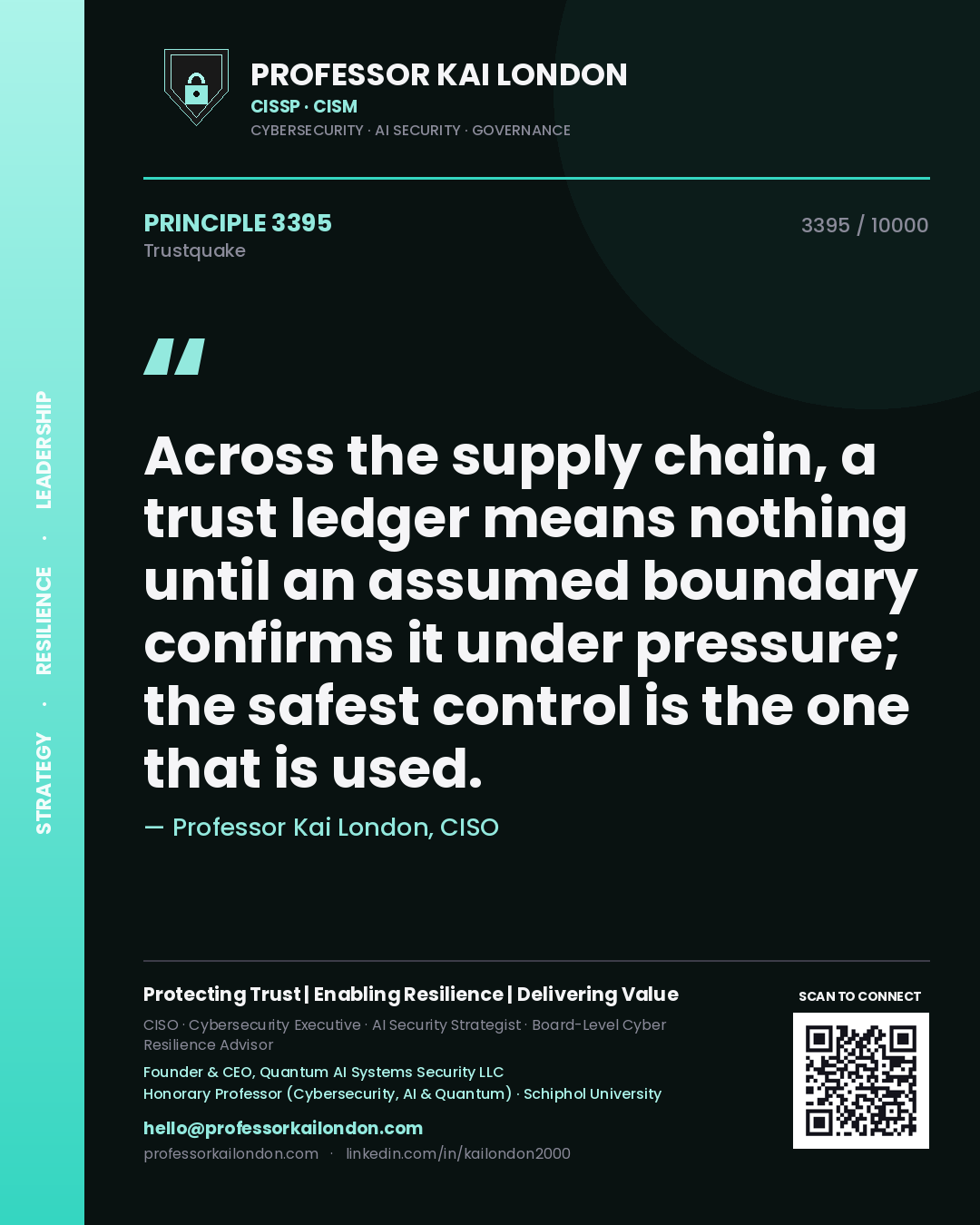 Professor Kai London principle 3395: Across the supply chain, a trust ledger means nothing until an assumed boundary confirms it under pressure; the safest control is the one that is used.