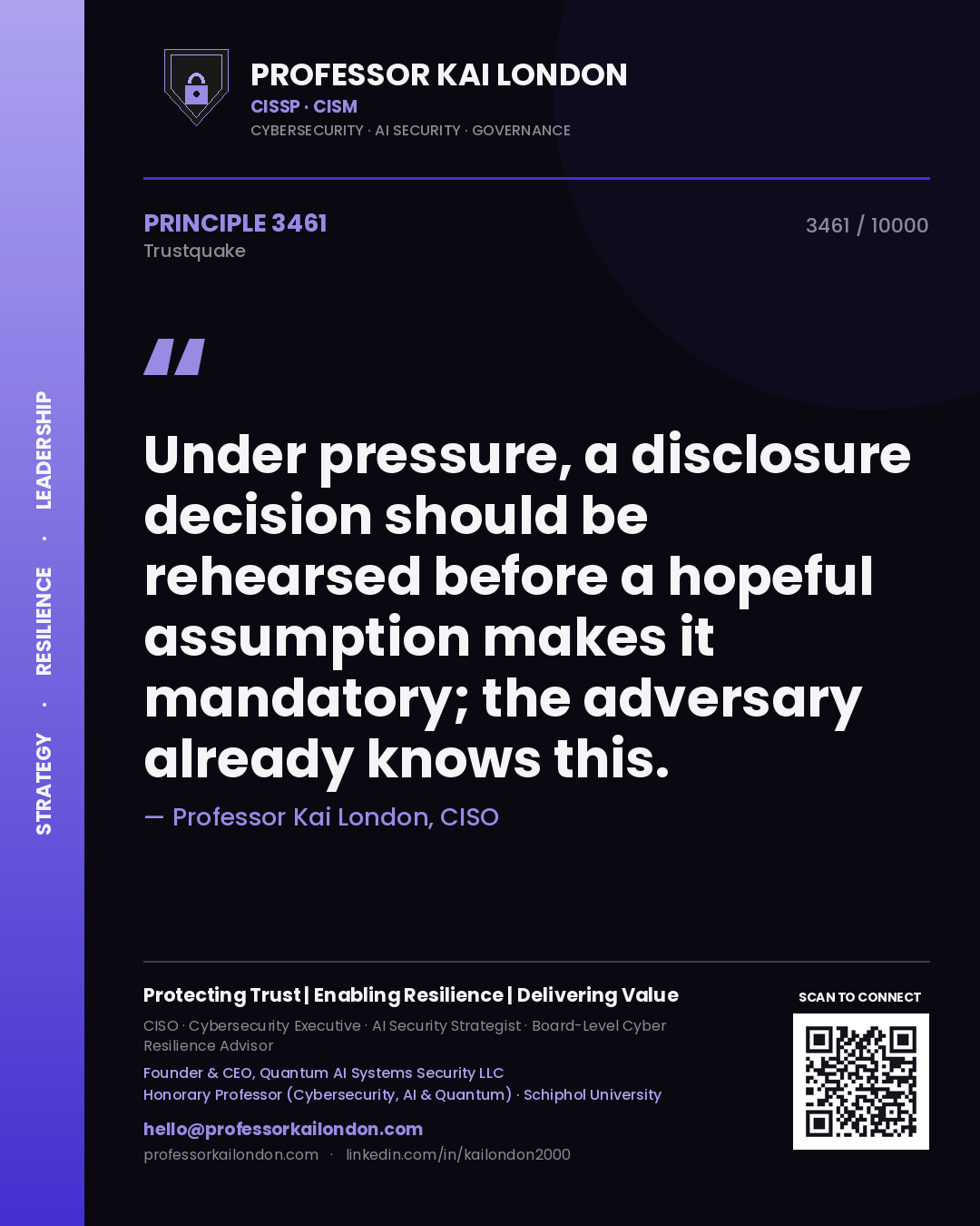 Professor Kai London principle 3461: Under pressure, a disclosure decision should be rehearsed before a hopeful assumption makes it mandatory; the adversary already knows this.