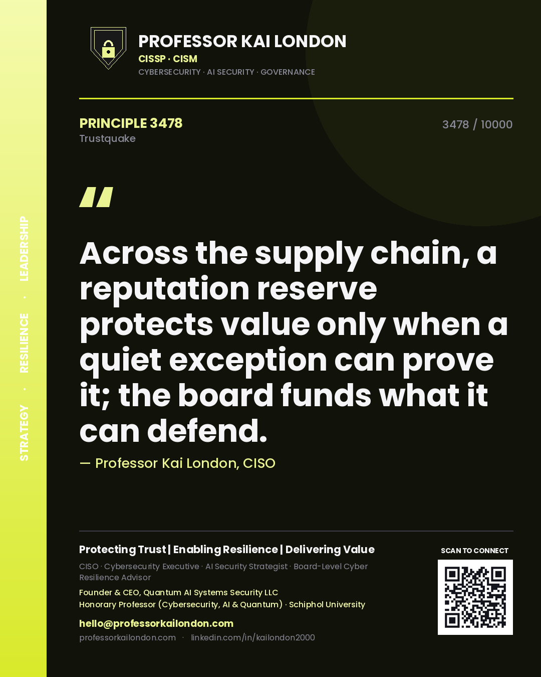 Professor Kai London principle 3478: Across the supply chain, a reputation reserve protects value only when a quiet exception can prove it; the board funds what it can defend.