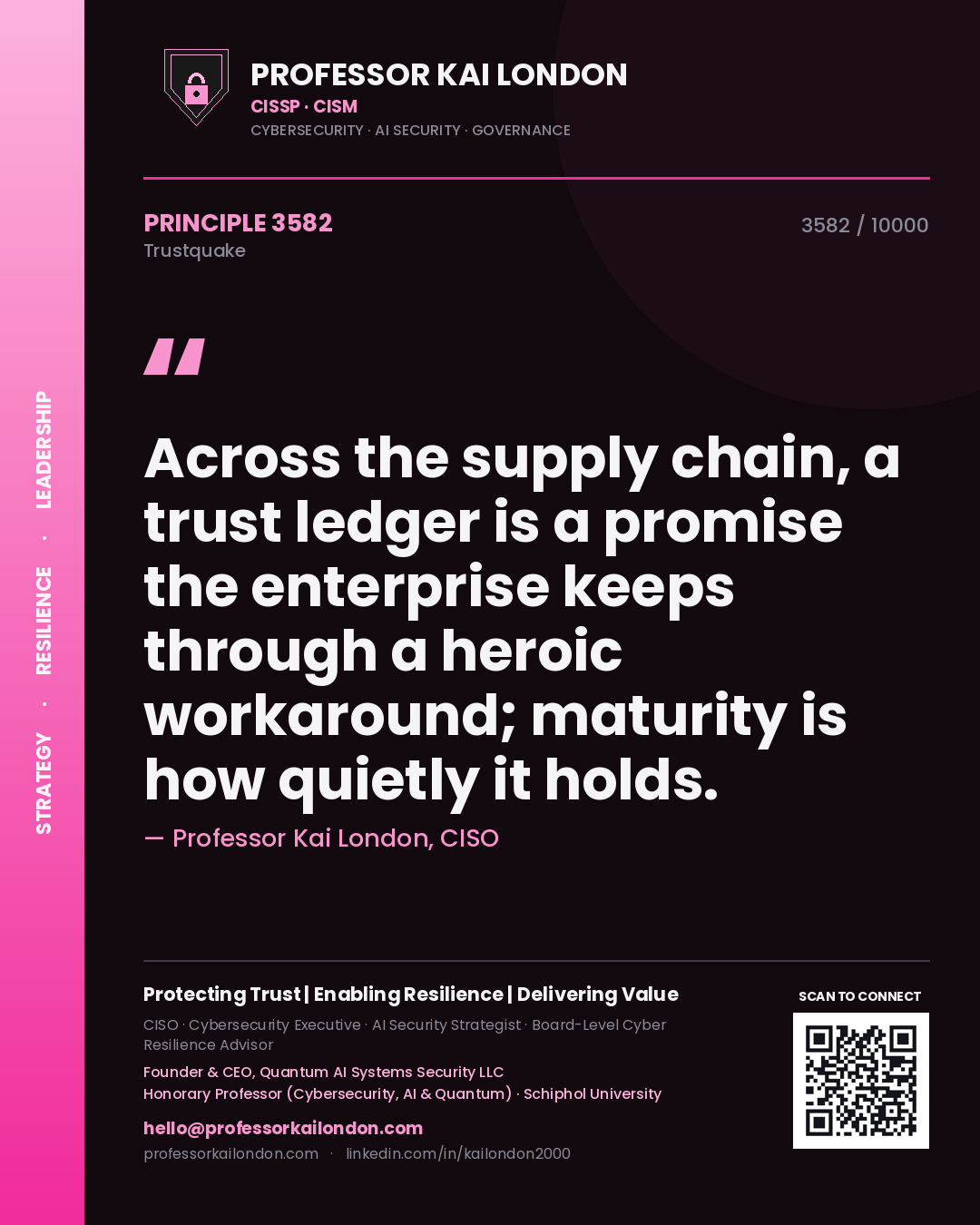 Professor Kai London principle 3582: Across the supply chain, a trust ledger is a promise the enterprise keeps through a heroic workaround; maturity is how quietly it holds.
