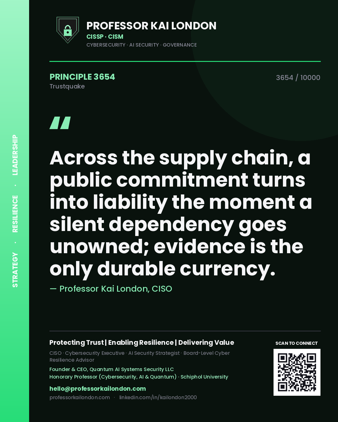 Professor Kai London principle 3654: Across the supply chain, a public commitment turns into liability the moment a silent dependency goes unowned; evidence is the only durable currency.