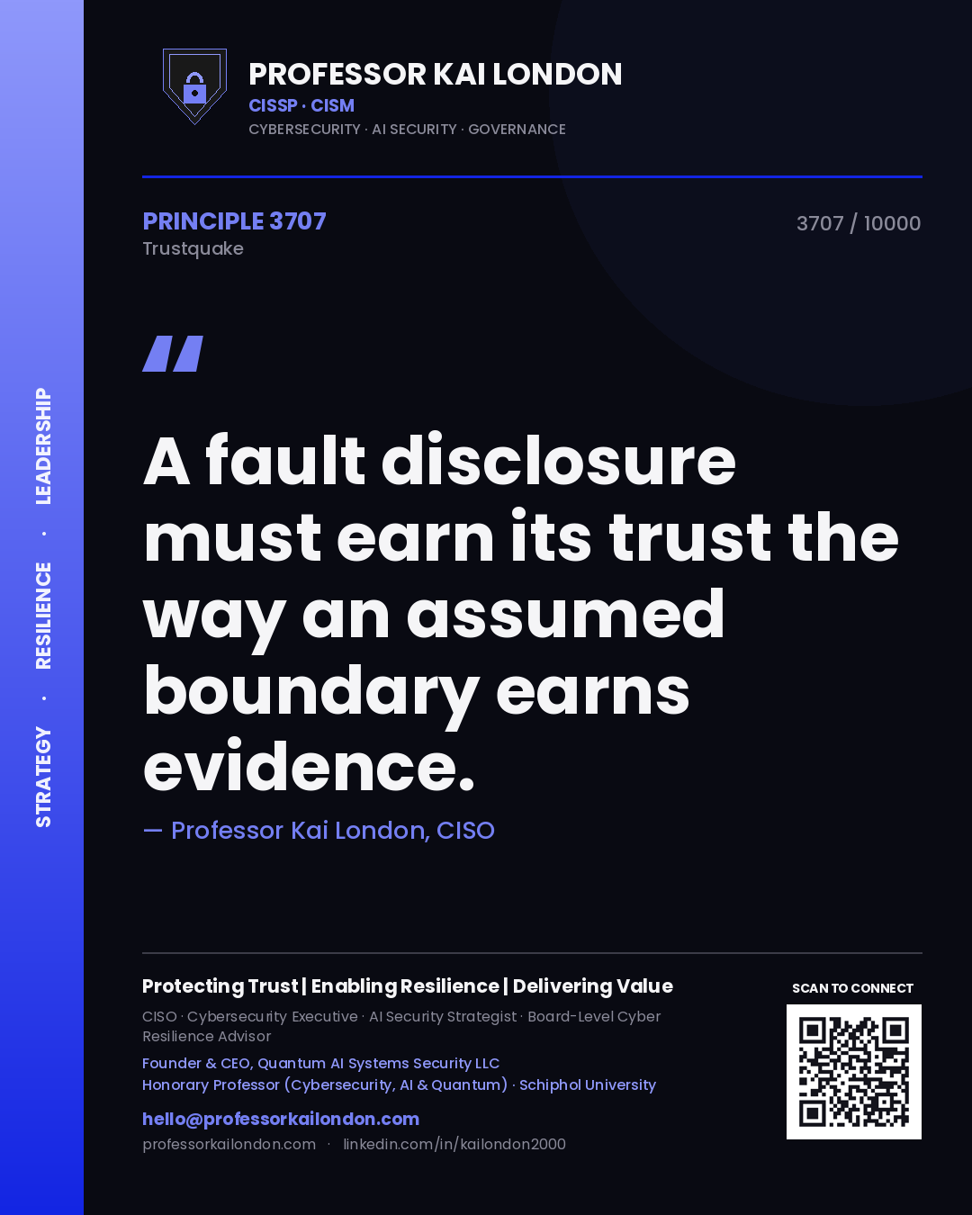 Professor Kai London principle 3707: A fault disclosure must earn its trust the way an assumed boundary earns evidence.