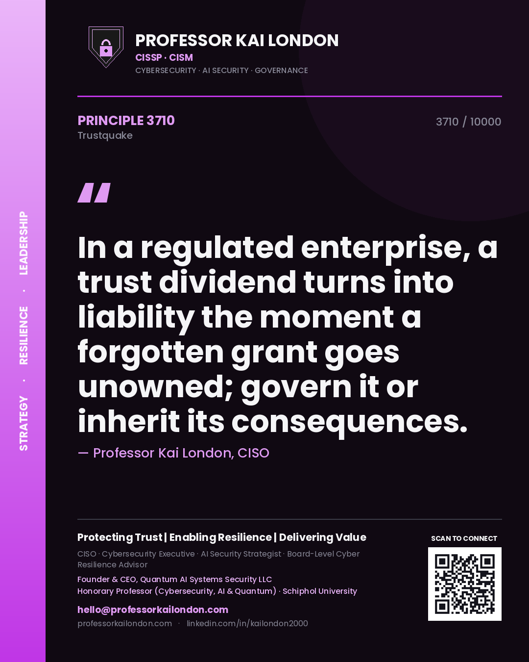 Professor Kai London principle 3710: In a regulated enterprise, a trust dividend turns into liability the moment a forgotten grant goes unowned; govern it or inherit its consequences.