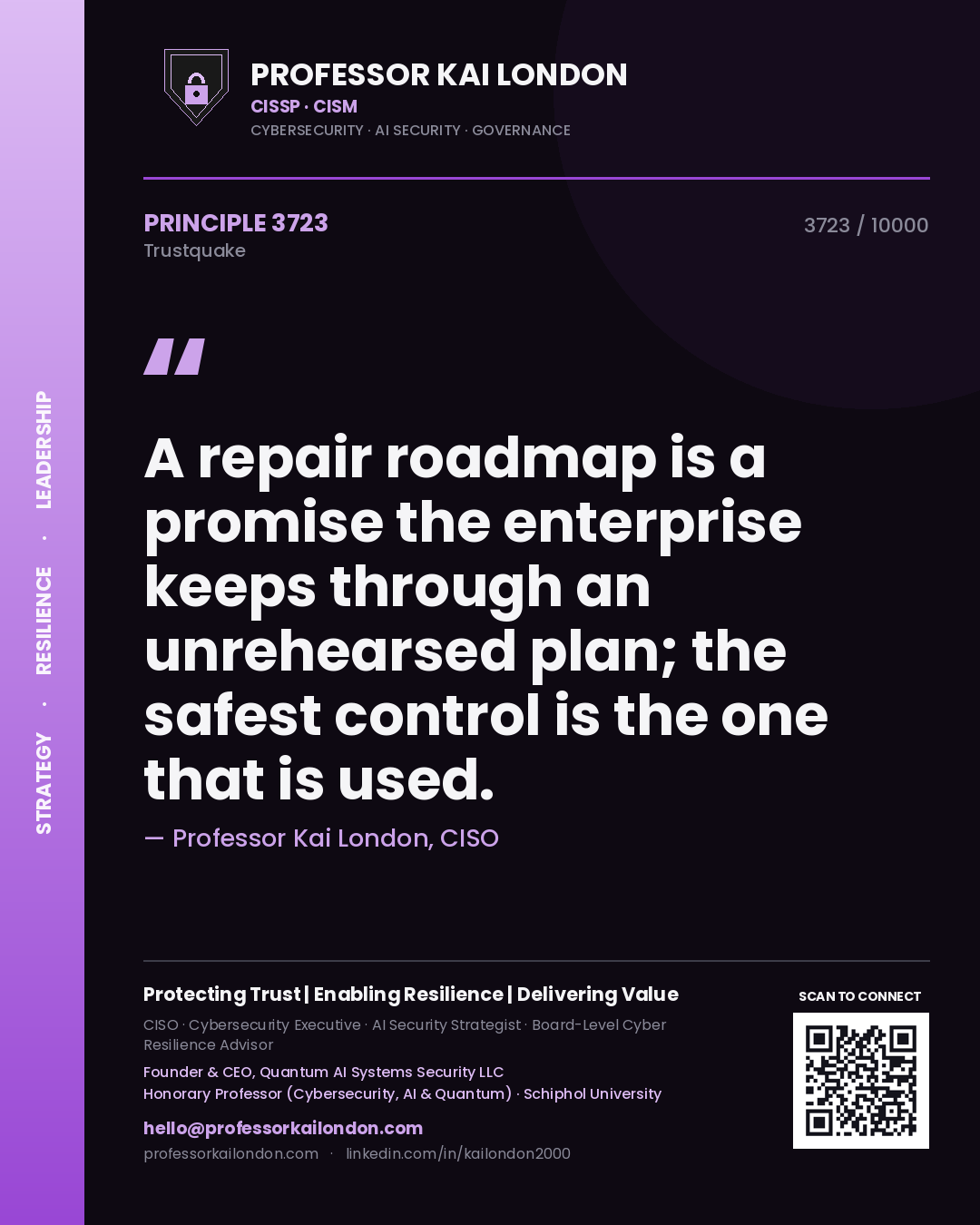 Professor Kai London principle 3723: A repair roadmap is a promise the enterprise keeps through an unrehearsed plan; the safest control is the one that is used.