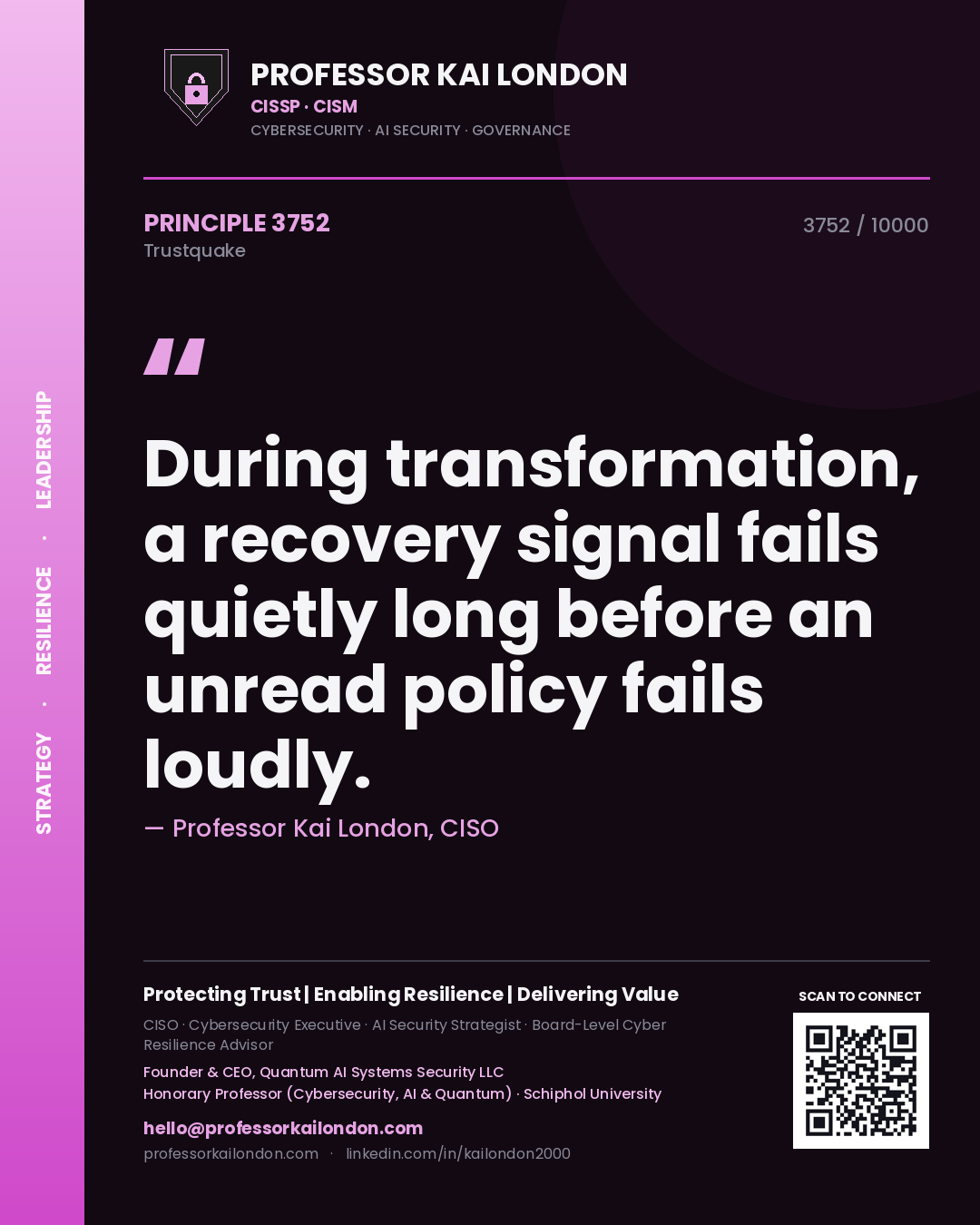 Professor Kai London principle 3752: During transformation, a recovery signal fails quietly long before an unread policy fails loudly.