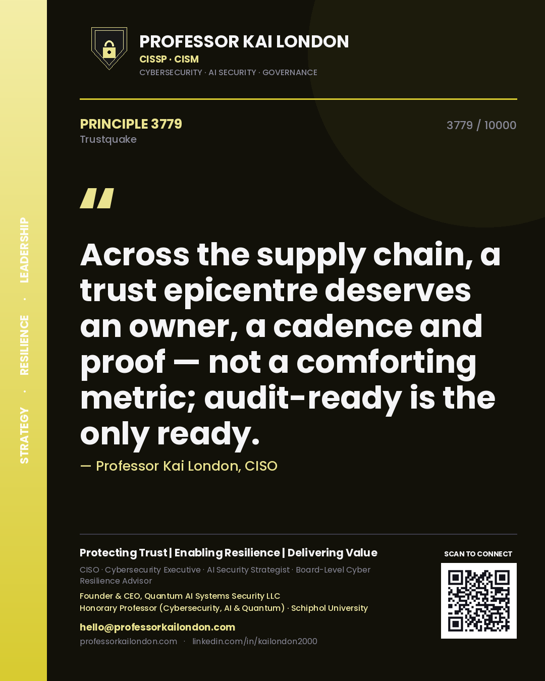Professor Kai London principle 3779: Across the supply chain, a trust epicentre deserves an owner, a cadence and proof — not a comforting metric; audit-ready is the only ready.