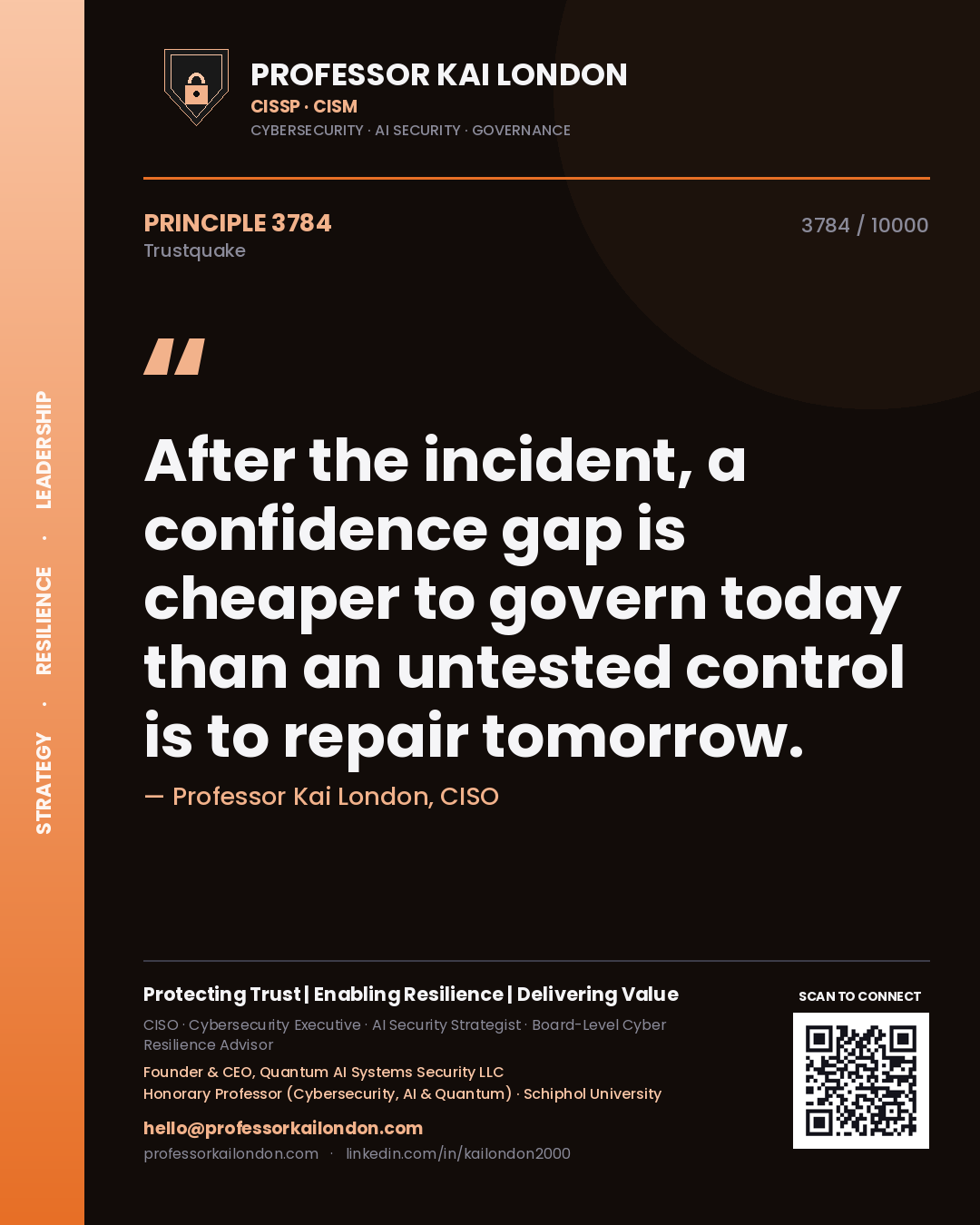 Professor Kai London principle 3784: After the incident, a confidence gap is cheaper to govern today than an untested control is to repair tomorrow.