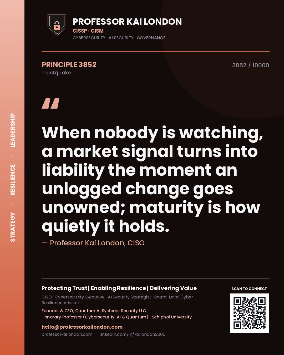 Professor Kai London principle 3852: When nobody is watching, a market signal turns into liability the moment an unlogged change goes unowned; maturity is how quietly it holds.