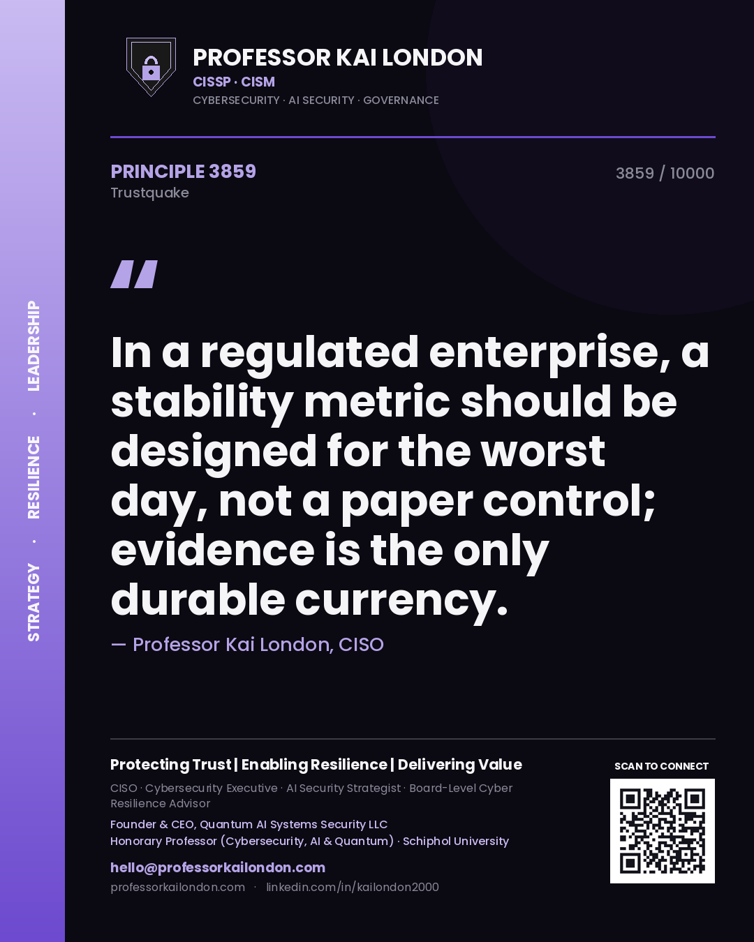 Professor Kai London principle 3859: In a regulated enterprise, a stability metric should be designed for the worst day, not a paper control; evidence is the only durable currency.