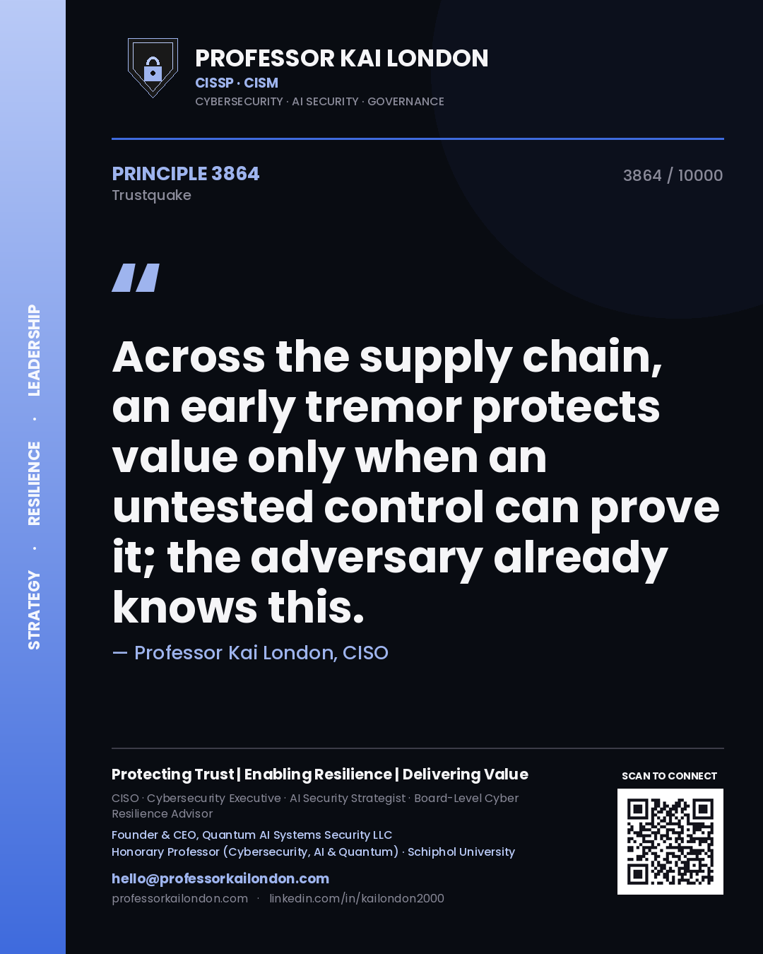 Professor Kai London principle 3864: Across the supply chain, an early tremor protects value only when an untested control can prove it; the adversary already knows this.