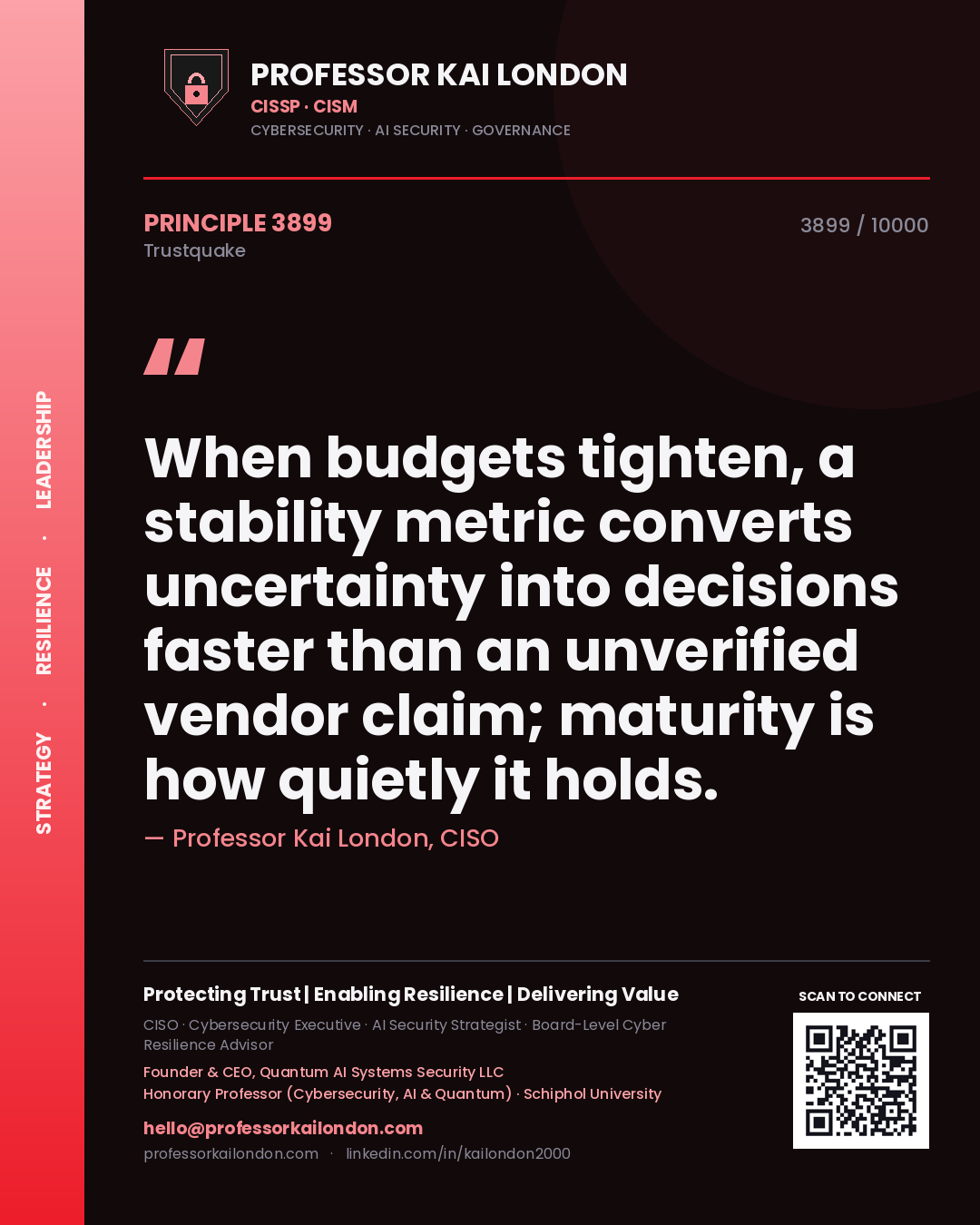 Professor Kai London principle 3899: When budgets tighten, a stability metric converts uncertainty into decisions faster than an unverified vendor claim; maturity is how quietly it holds.