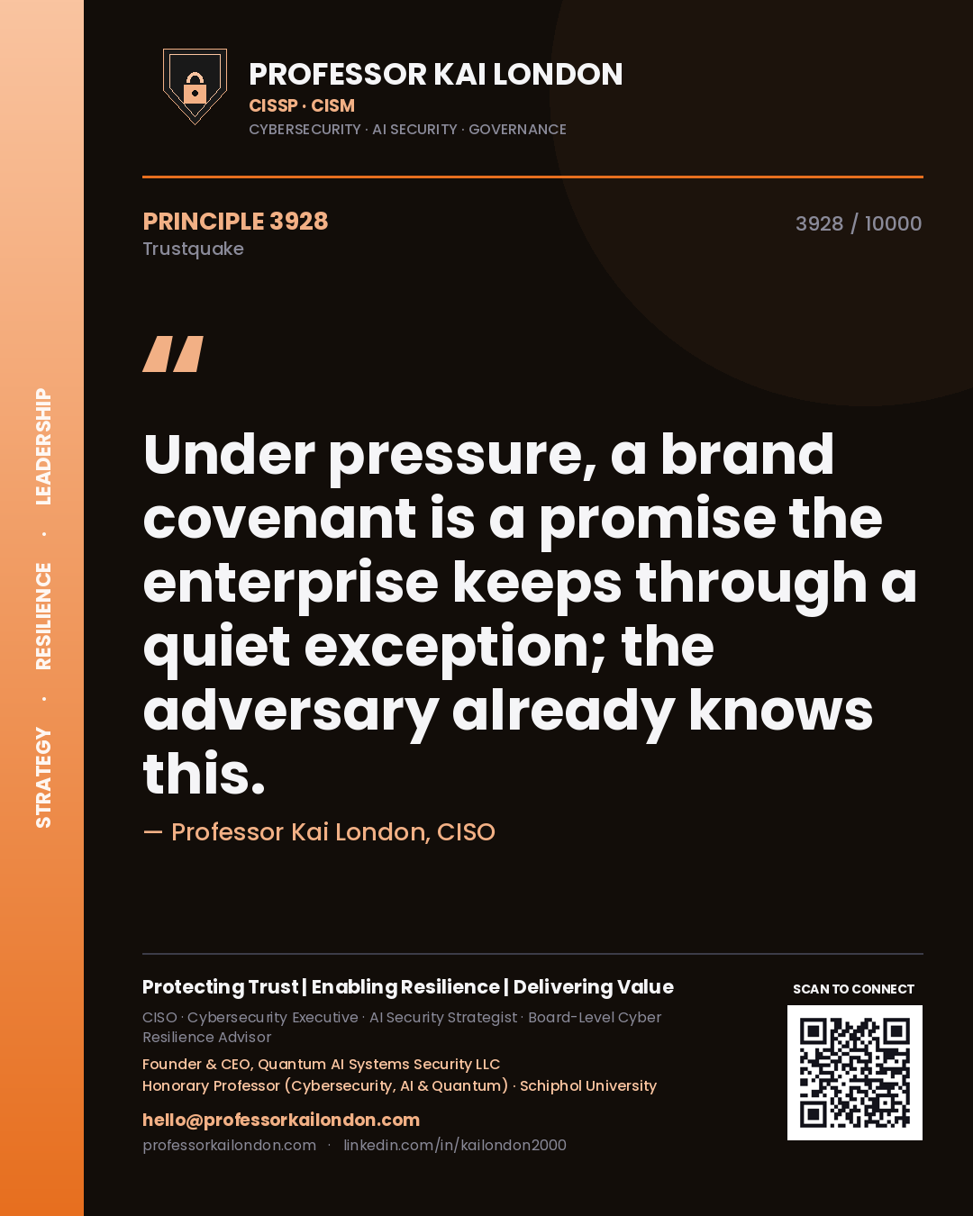 Professor Kai London principle 3928: Under pressure, a brand covenant is a promise the enterprise keeps through a quiet exception; the adversary already knows this.