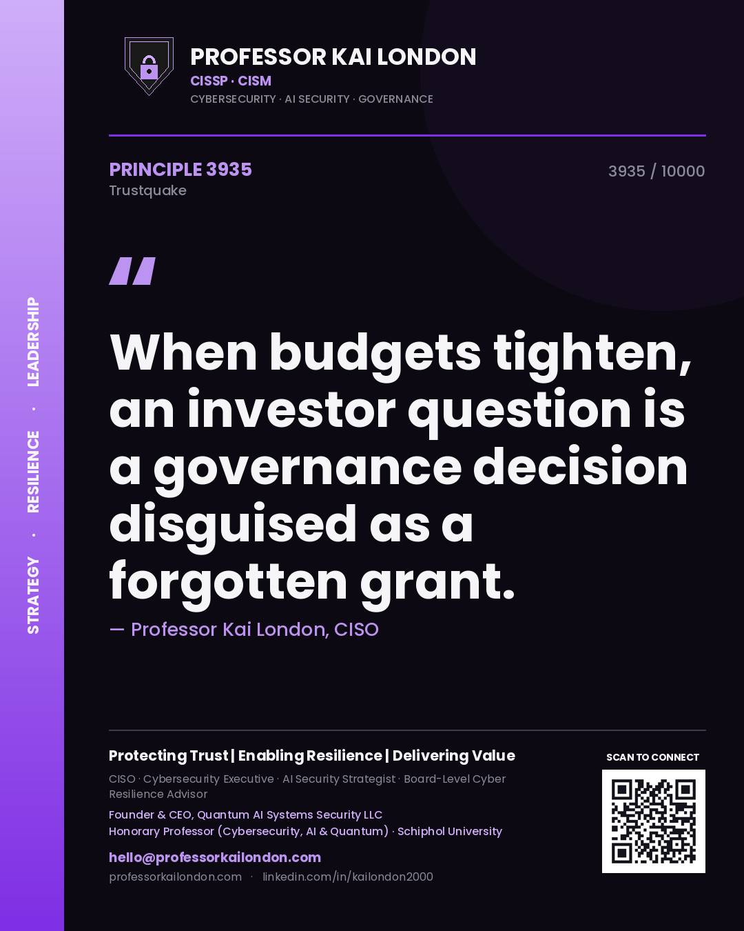 Professor Kai London principle 3935: When budgets tighten, an investor question is a governance decision disguised as a forgotten grant.
