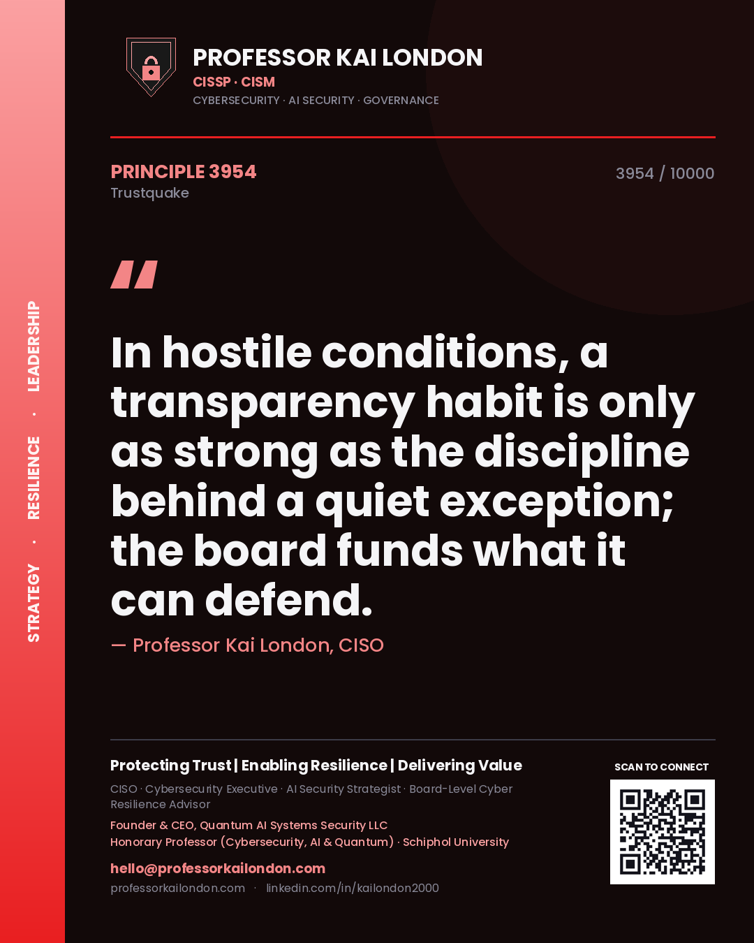 Professor Kai London principle 3954: In hostile conditions, a transparency habit is only as strong as the discipline behind a quiet exception; the board funds what it can defend.