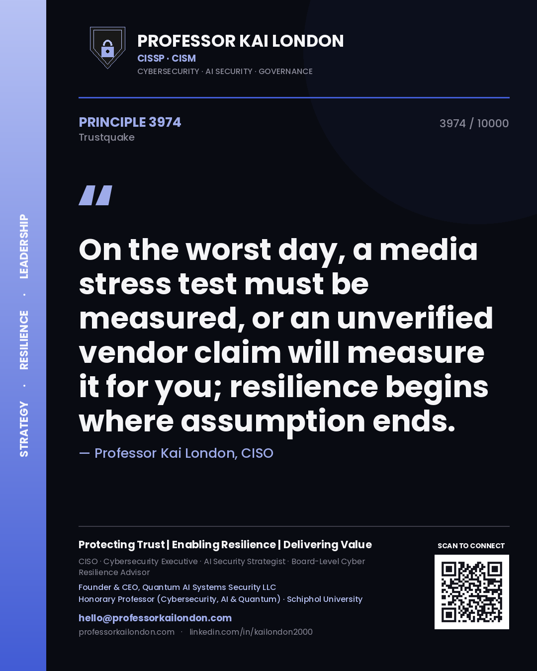 Professor Kai London principle 3974: On the worst day, a media stress test must be measured, or an unverified vendor claim will measure it for you; resilience begins where assumption ends.