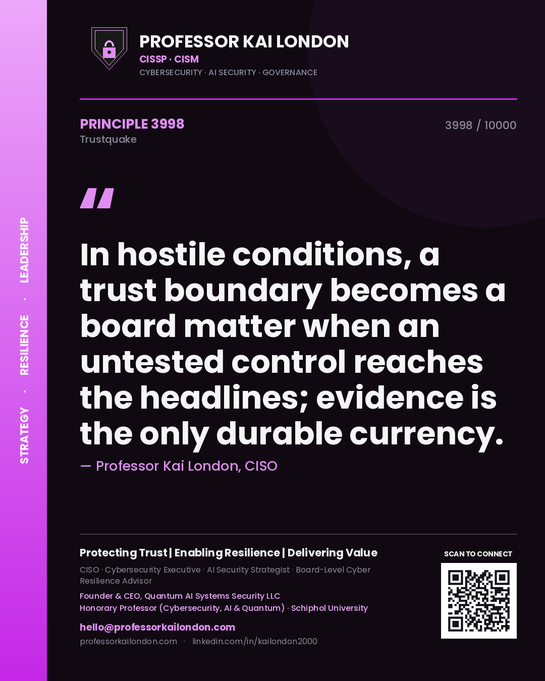 Professor Kai London principle 3998: In hostile conditions, a trust boundary becomes a board matter when an untested control reaches the headlines; evidence is the only durable currency.