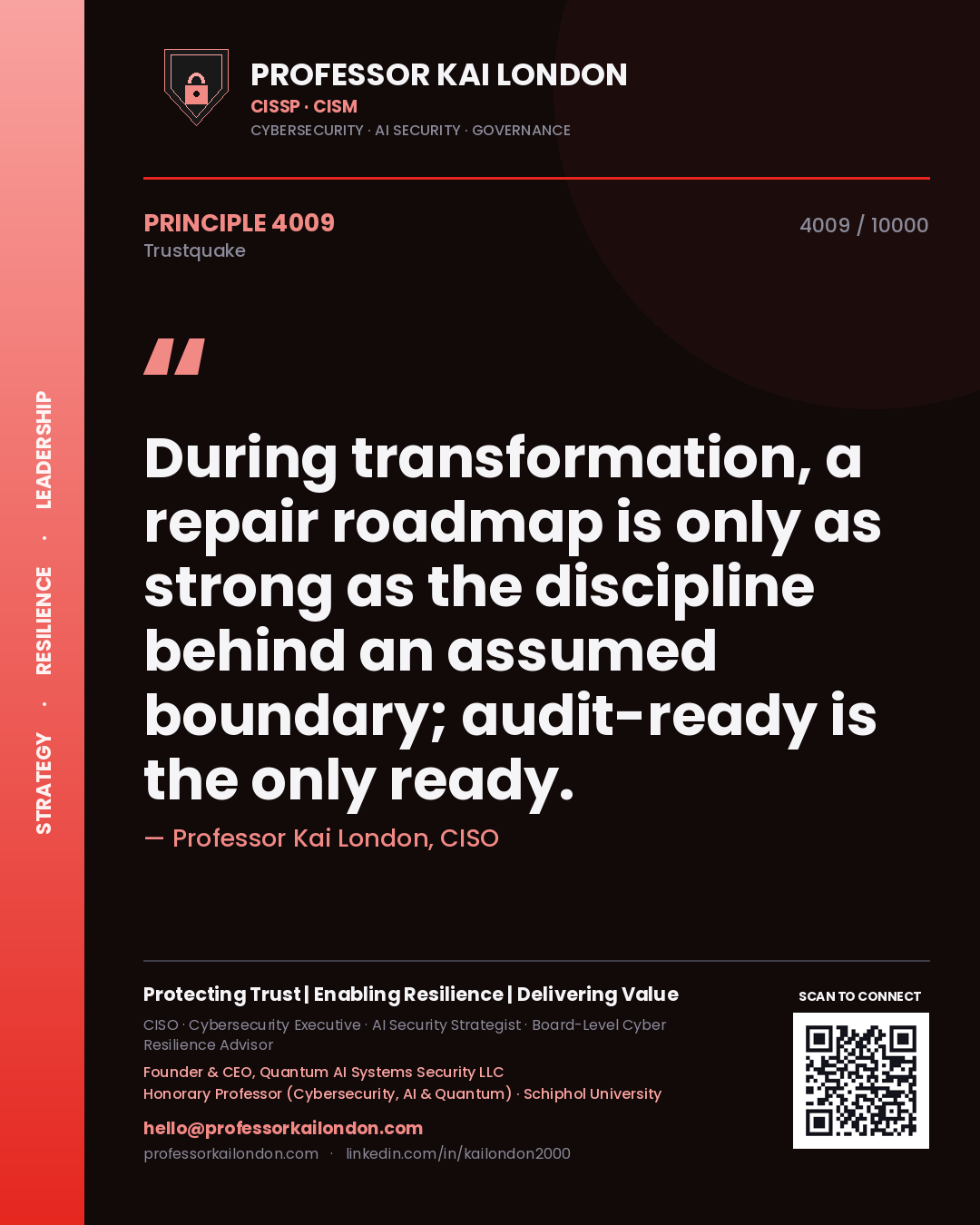 Professor Kai London principle 4009: During transformation, a repair roadmap is only as strong as the discipline behind an assumed boundary; audit-ready is the only ready.