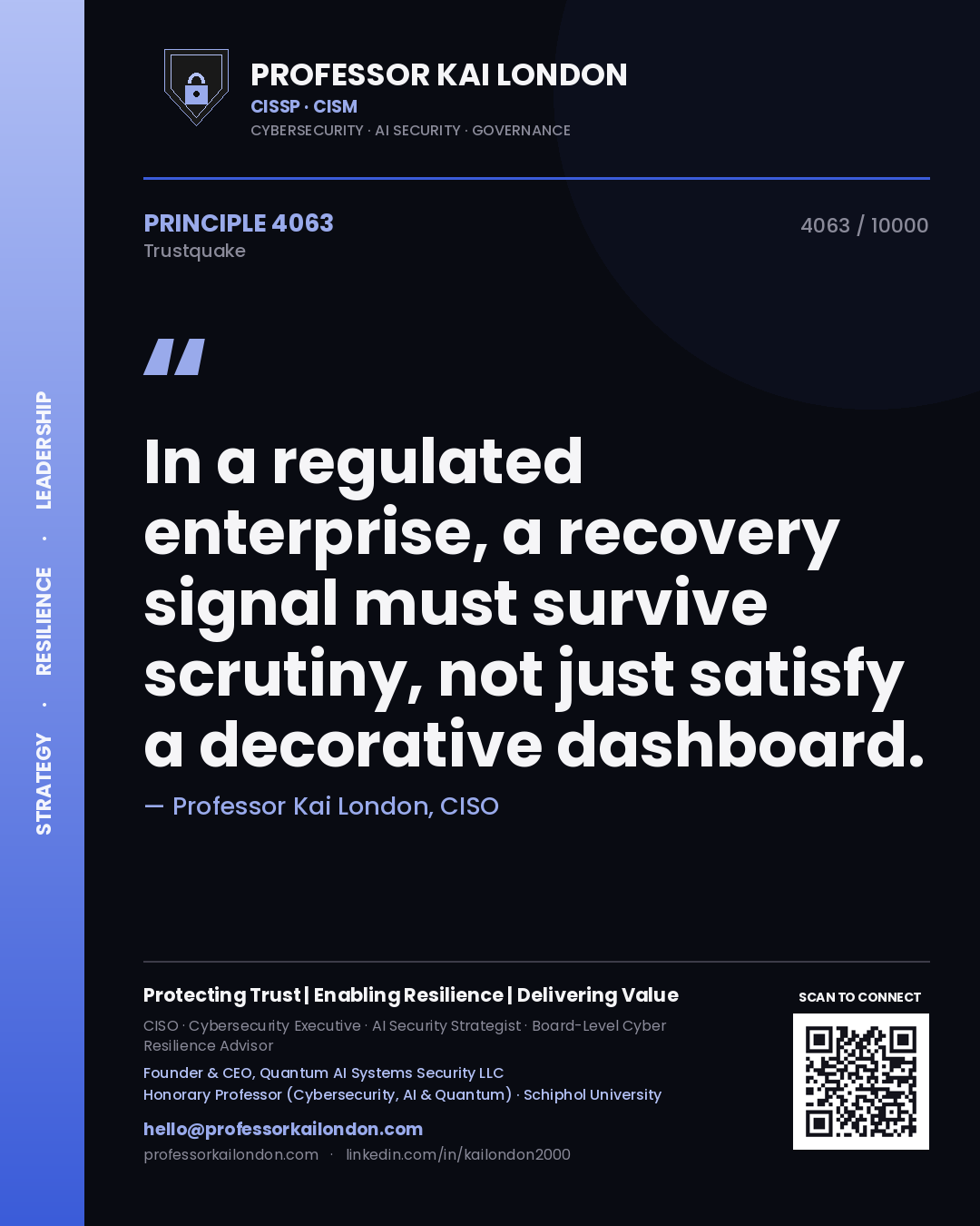 Professor Kai London principle 4063: In a regulated enterprise, a recovery signal must survive scrutiny, not just satisfy a decorative dashboard.