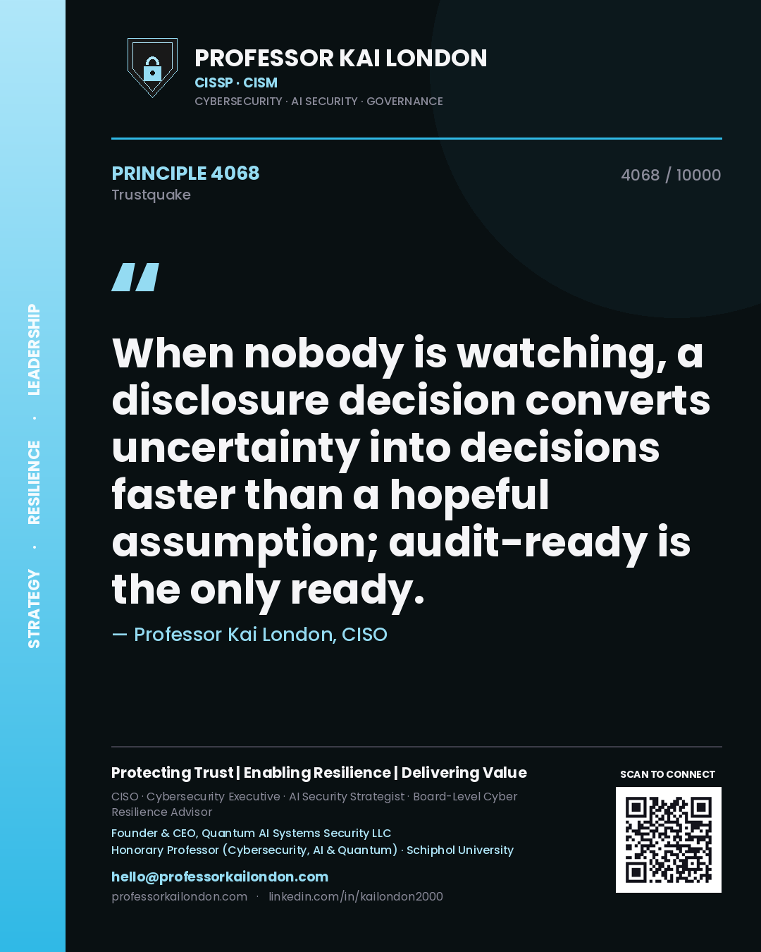 Professor Kai London principle 4068: When nobody is watching, a disclosure decision converts uncertainty into decisions faster than a hopeful assumption; audit-ready is the only ready.