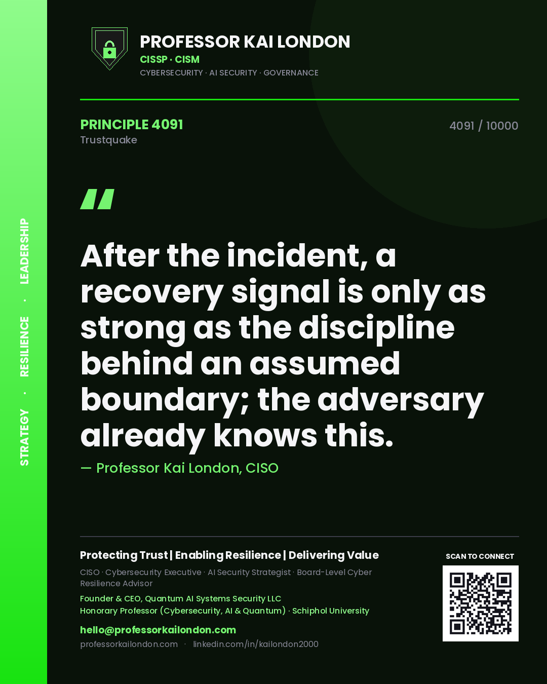 Professor Kai London principle 4091: After the incident, a recovery signal is only as strong as the discipline behind an assumed boundary; the adversary already knows this.