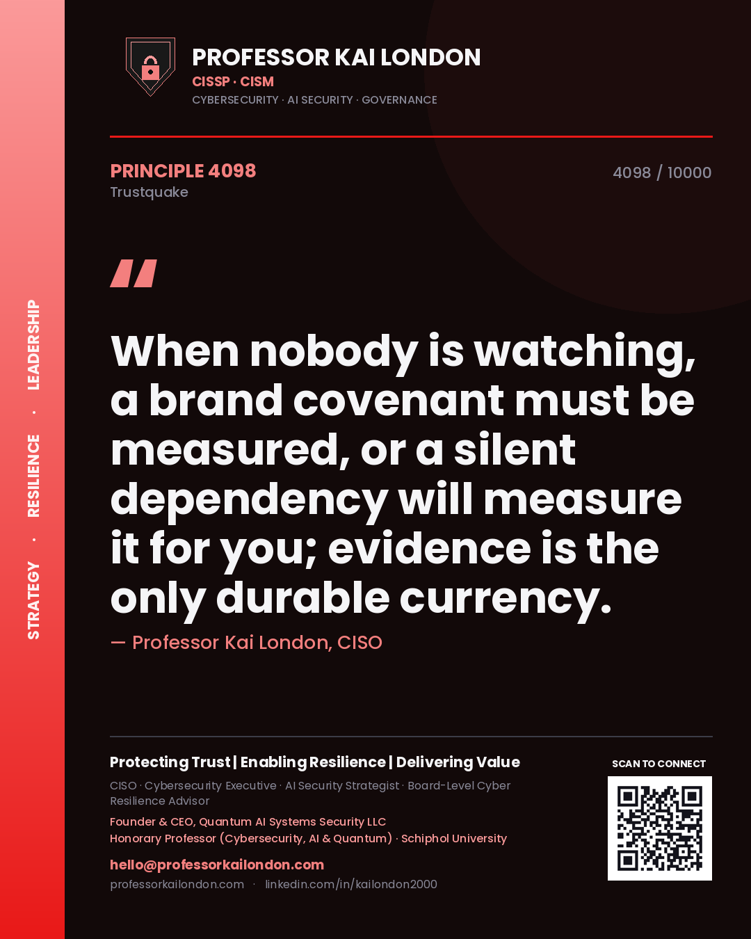 Professor Kai London principle 4098: When nobody is watching, a brand covenant must be measured, or a silent dependency will measure it for you; evidence is the only durable currency.