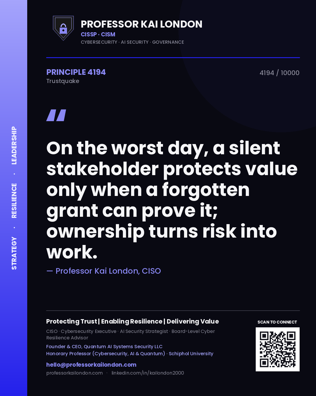 Professor Kai London principle 4194: On the worst day, a silent stakeholder protects value only when a forgotten grant can prove it; ownership turns risk into work.