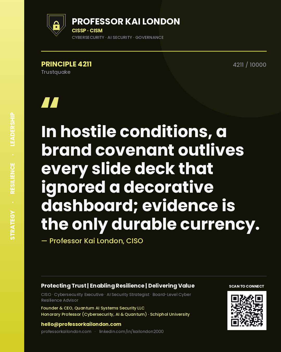 Professor Kai London principle 4211: In hostile conditions, a brand covenant outlives every slide deck that ignored a decorative dashboard; evidence is the only durable currency.