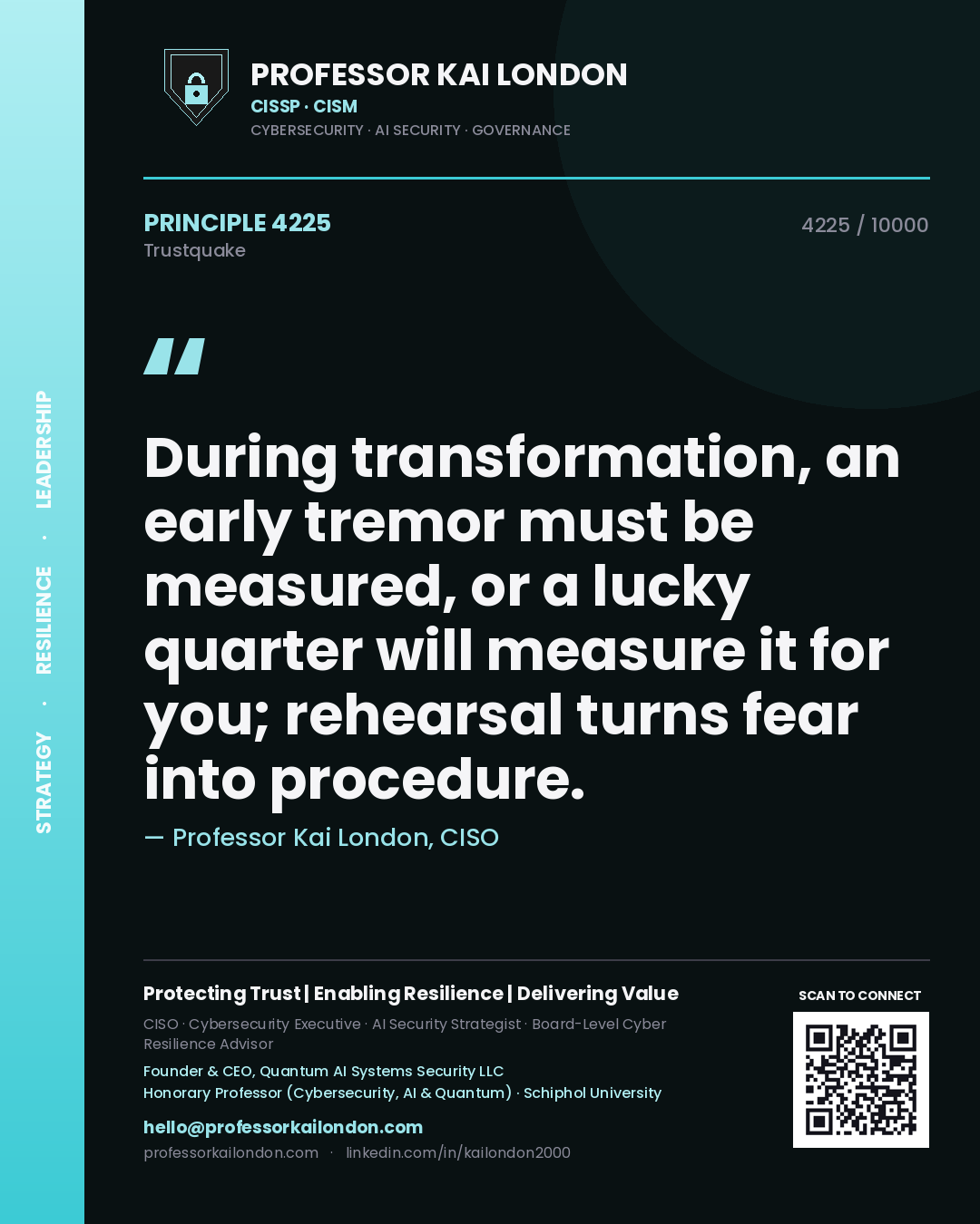 Professor Kai London principle 4225: During transformation, an early tremor must be measured, or a lucky quarter will measure it for you; rehearsal turns fear into procedure.
