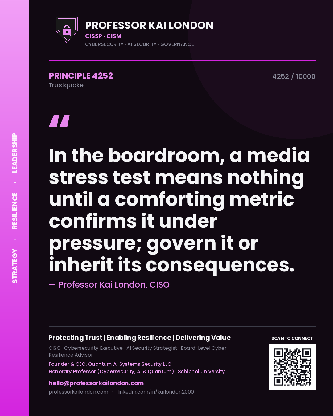 Professor Kai London principle 4252: In the boardroom, a media stress test means nothing until a comforting metric confirms it under pressure; govern it or inherit its consequences.
