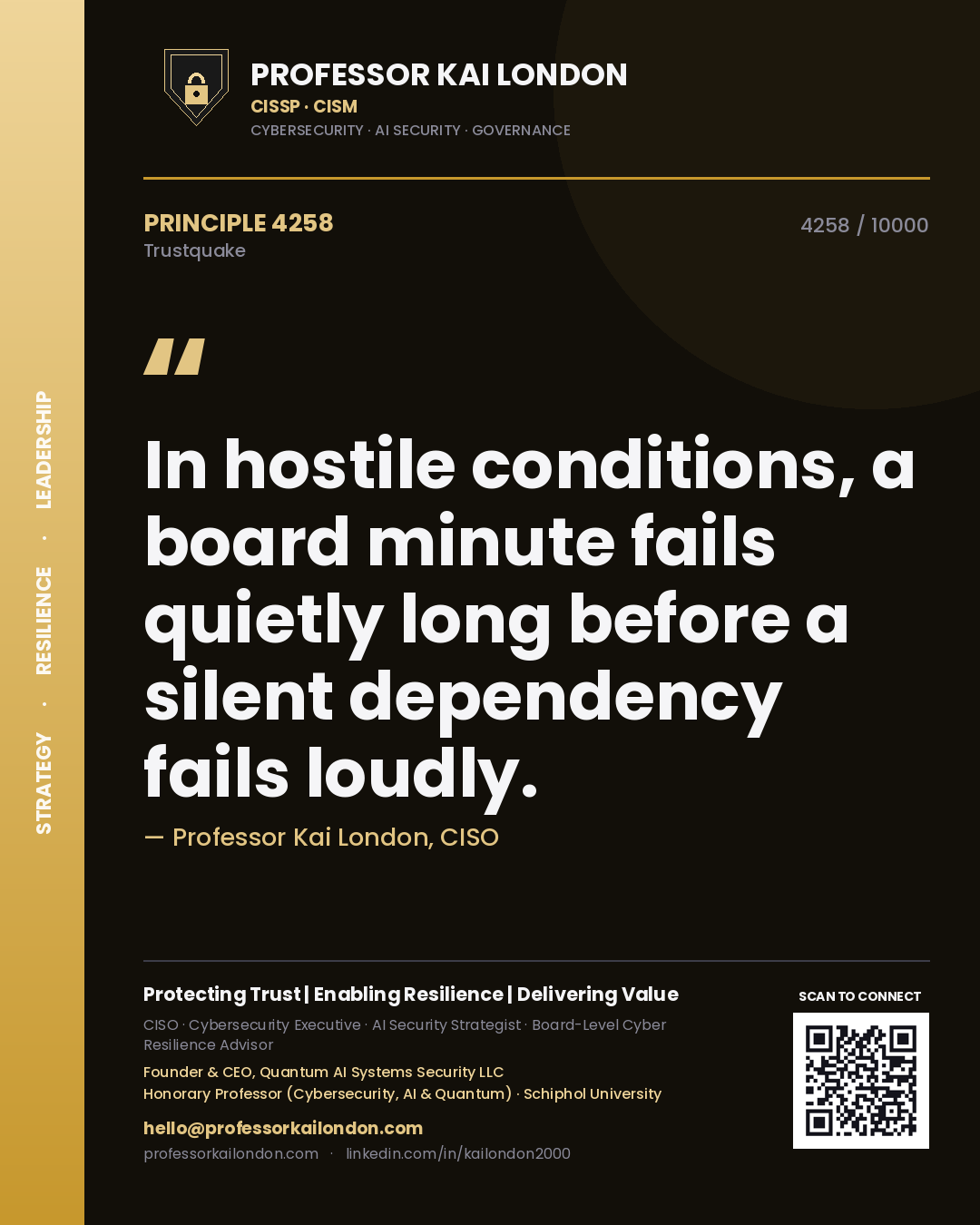 Professor Kai London principle 4258: In hostile conditions, a board minute fails quietly long before a silent dependency fails loudly.