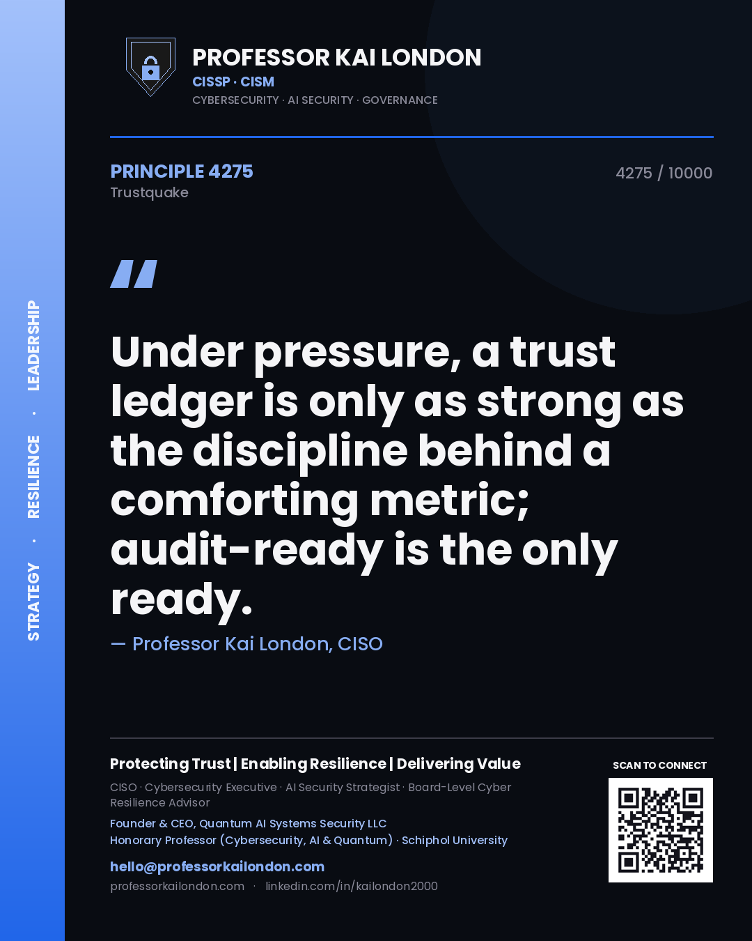 Professor Kai London principle 4275: Under pressure, a trust ledger is only as strong as the discipline behind a comforting metric; audit-ready is the only ready.